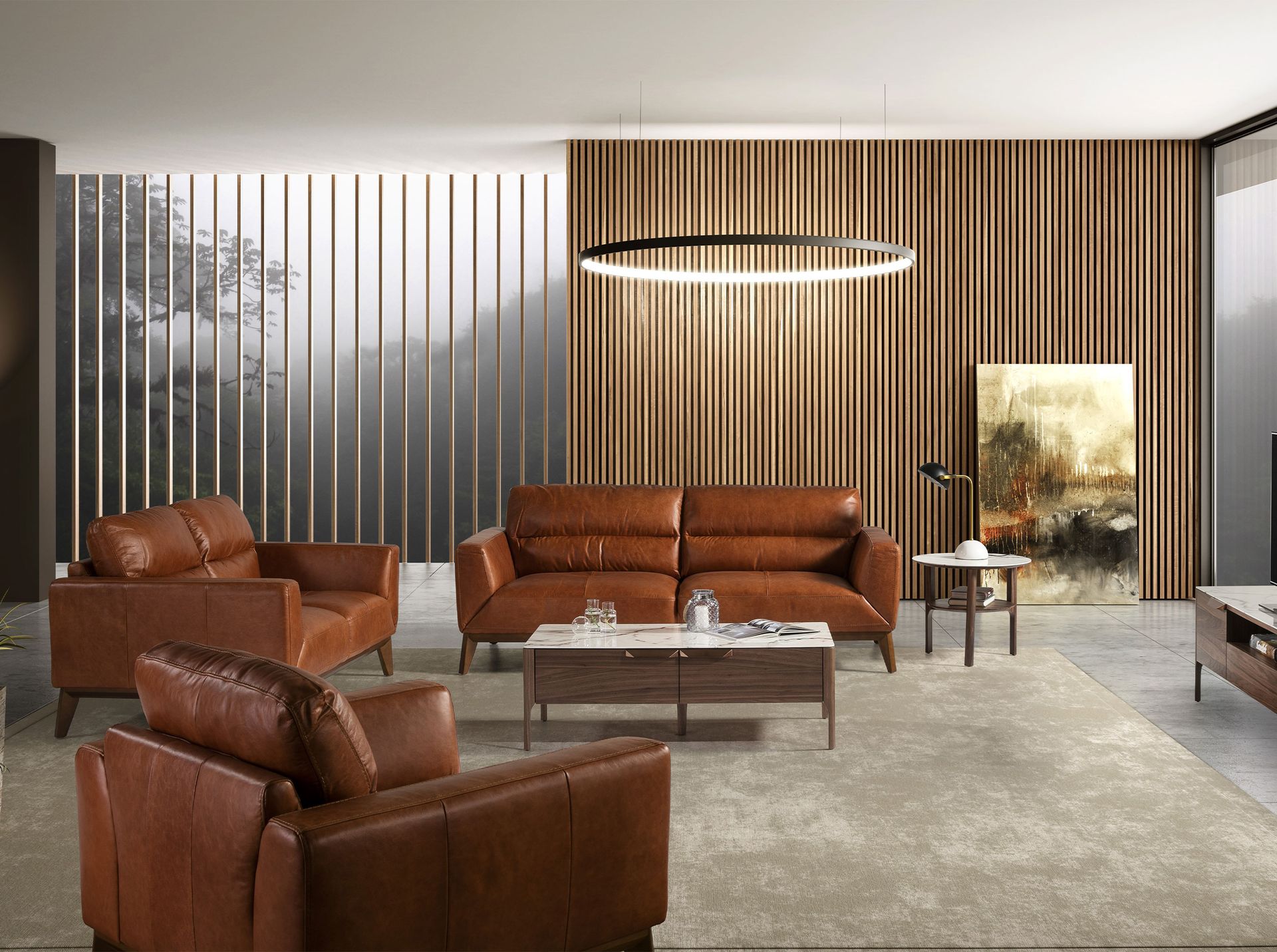 Round side table marble walnut