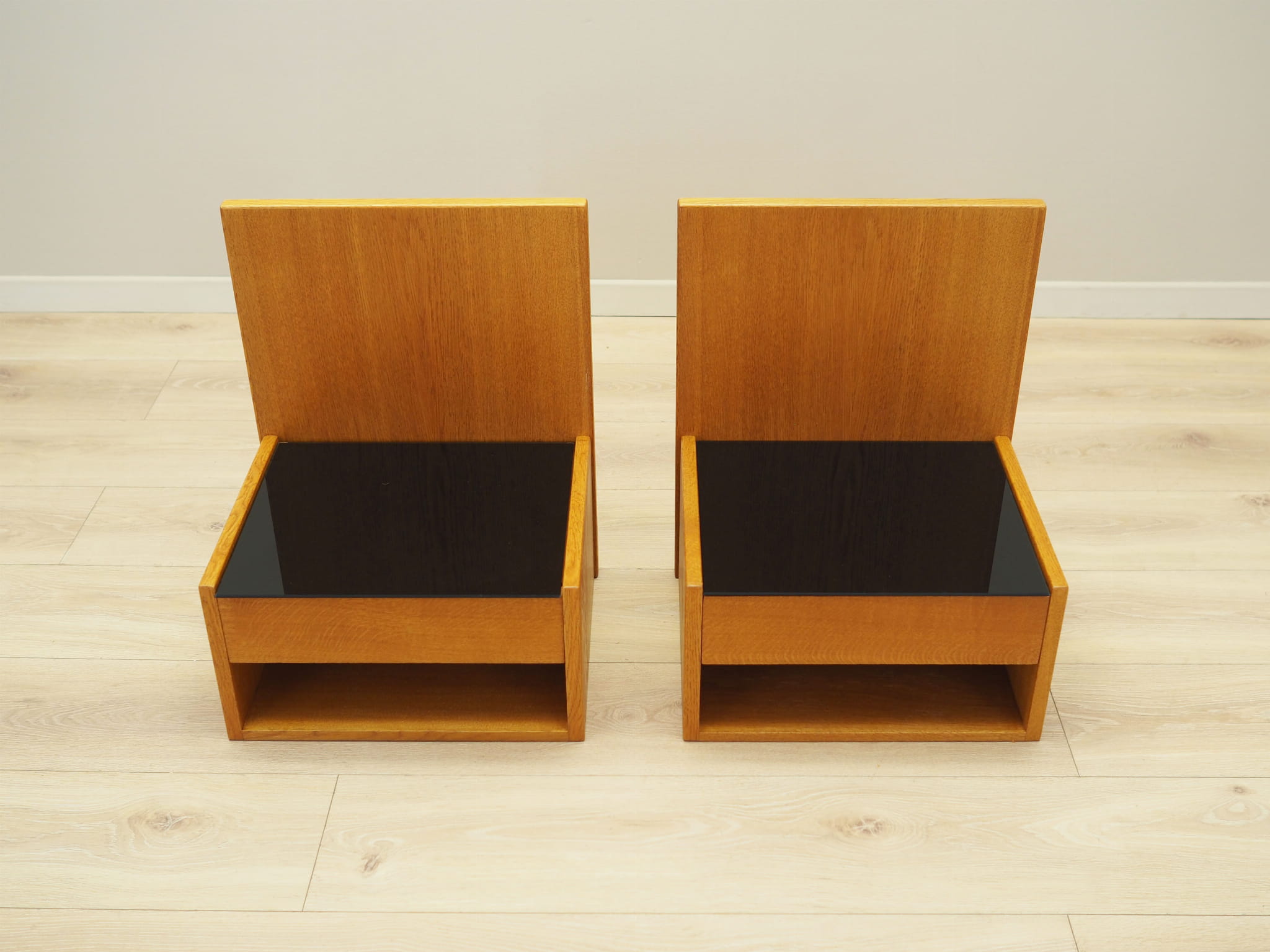 2x Hanging Nightstand Set Wood Brown 1960s