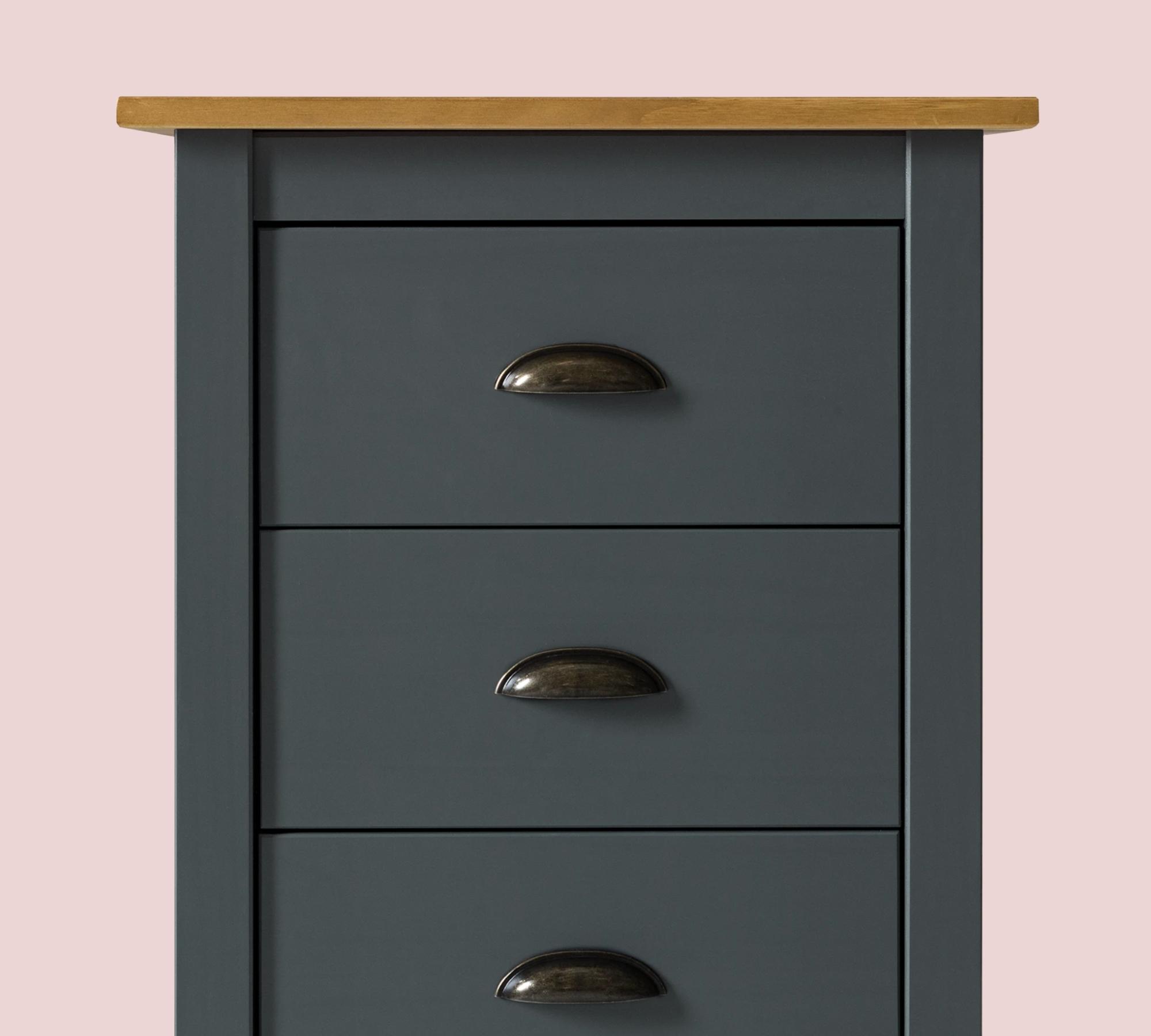 Kommode mit 4 Schubladen Massivholz Anthrazit