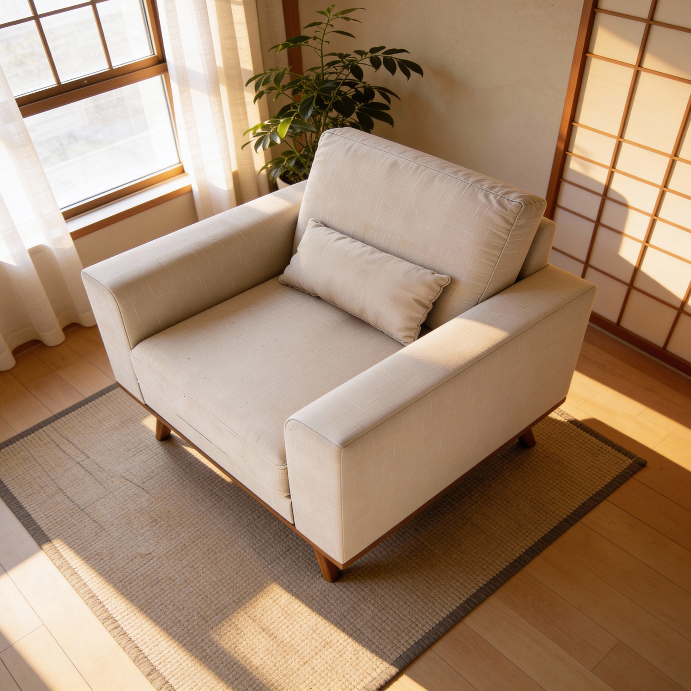 Armchair Japandi 1-Seater Fabric Beige