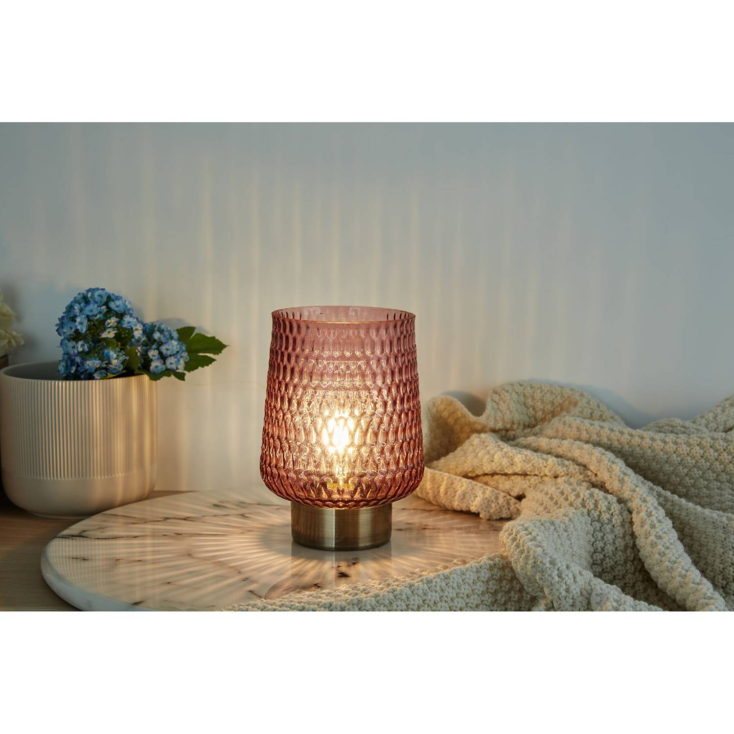 LED-Tischleuchte Rose Glamour Klarglas Messing