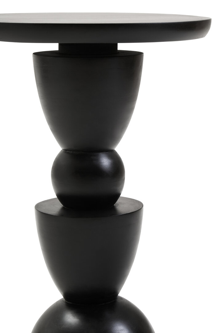 Walsa Circle Column-Detail Side Table Mango Wood Black