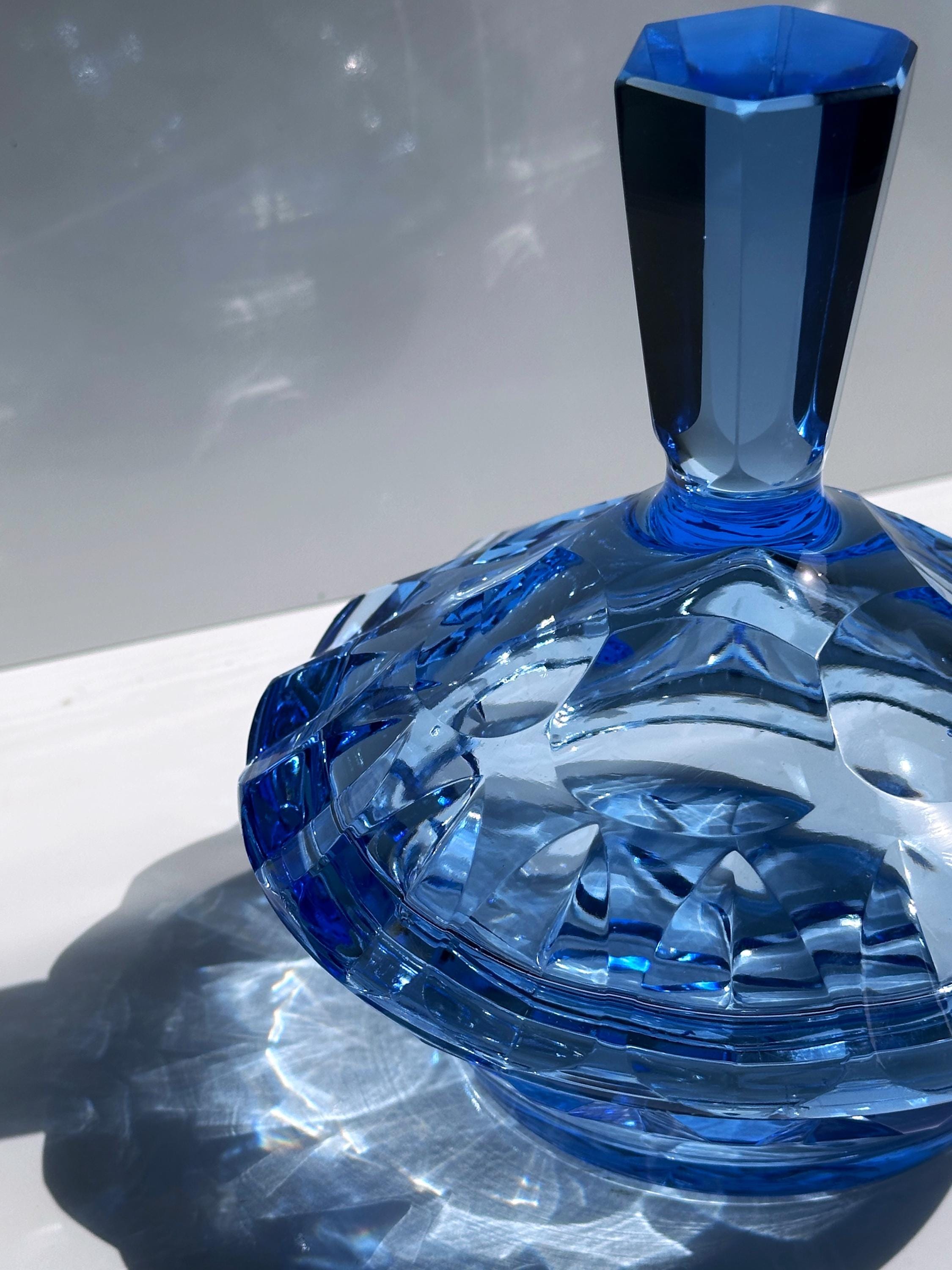 Vintage Candy Dish Crystal Glass Blue 1930s