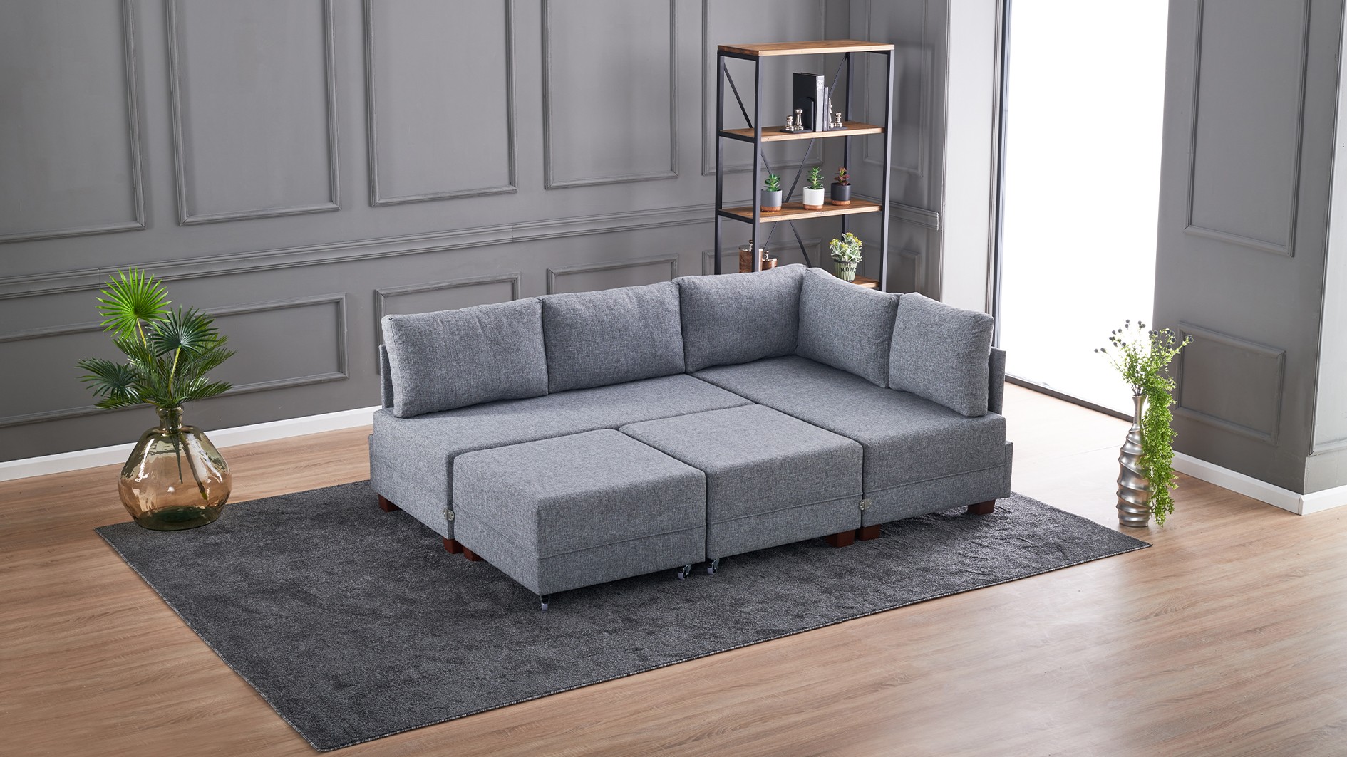 Schlafsofa Récamiere Rechts Polyester Holz Grau