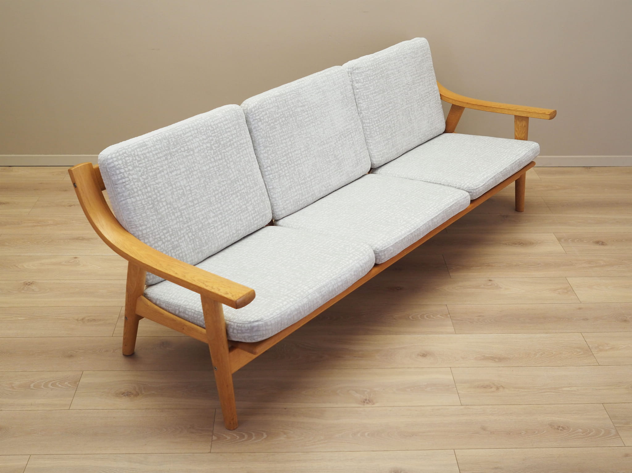 Vintage Sofa 3-seater Oak Wood Textile Grey 1960s