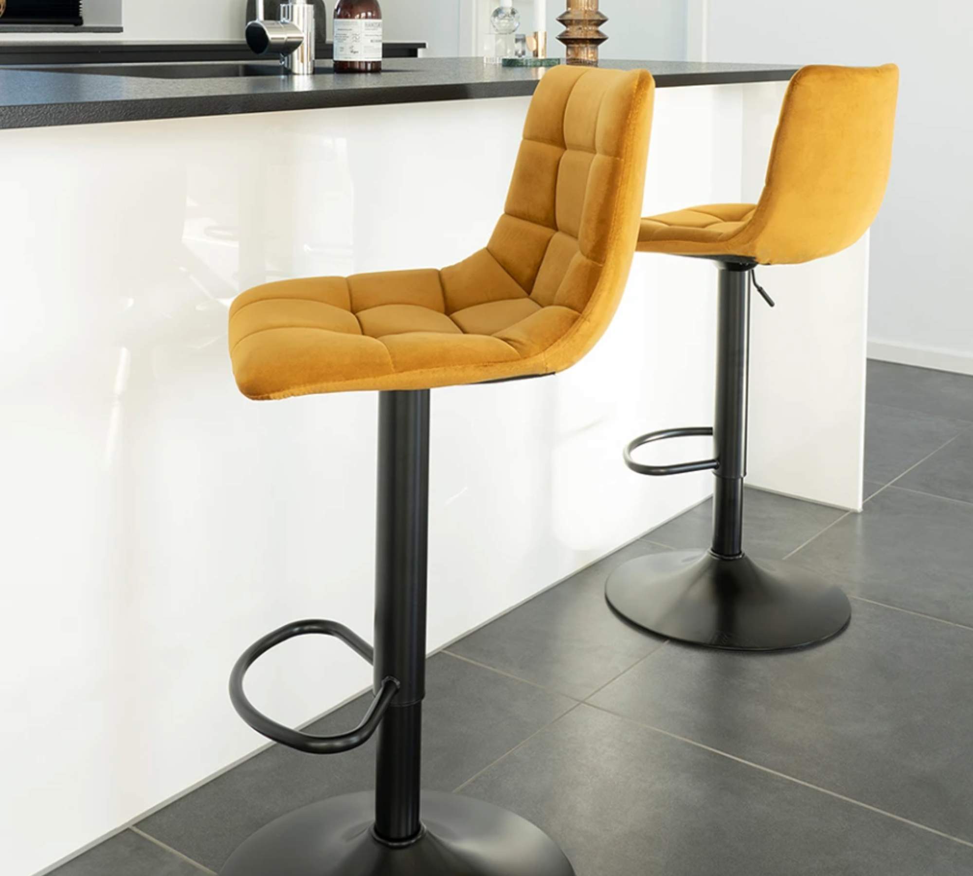 2x Bar stool steel fabric mustard yellow