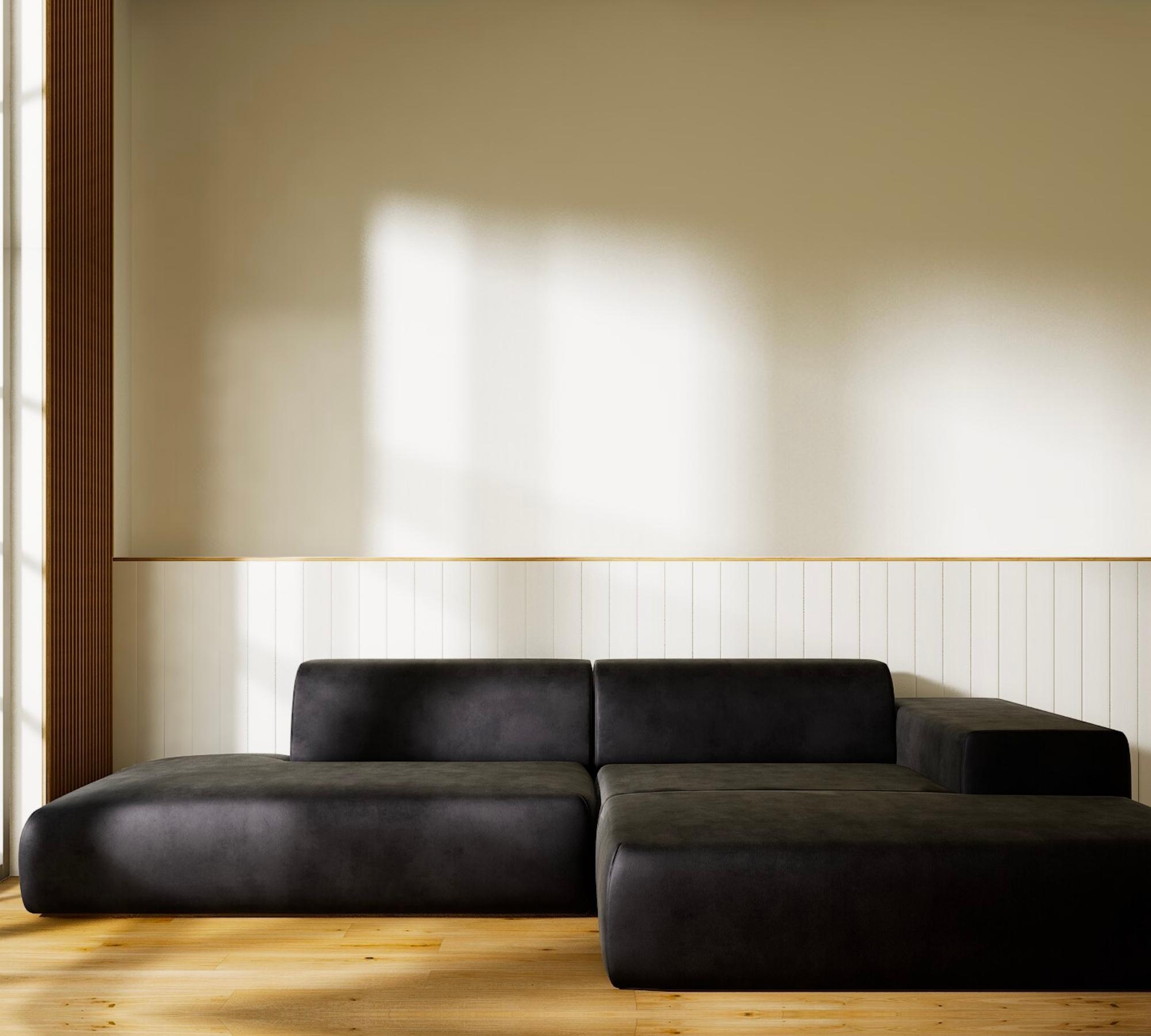 Pyllow Ecksofa mit Récamiere Rechts Samt Steingrau