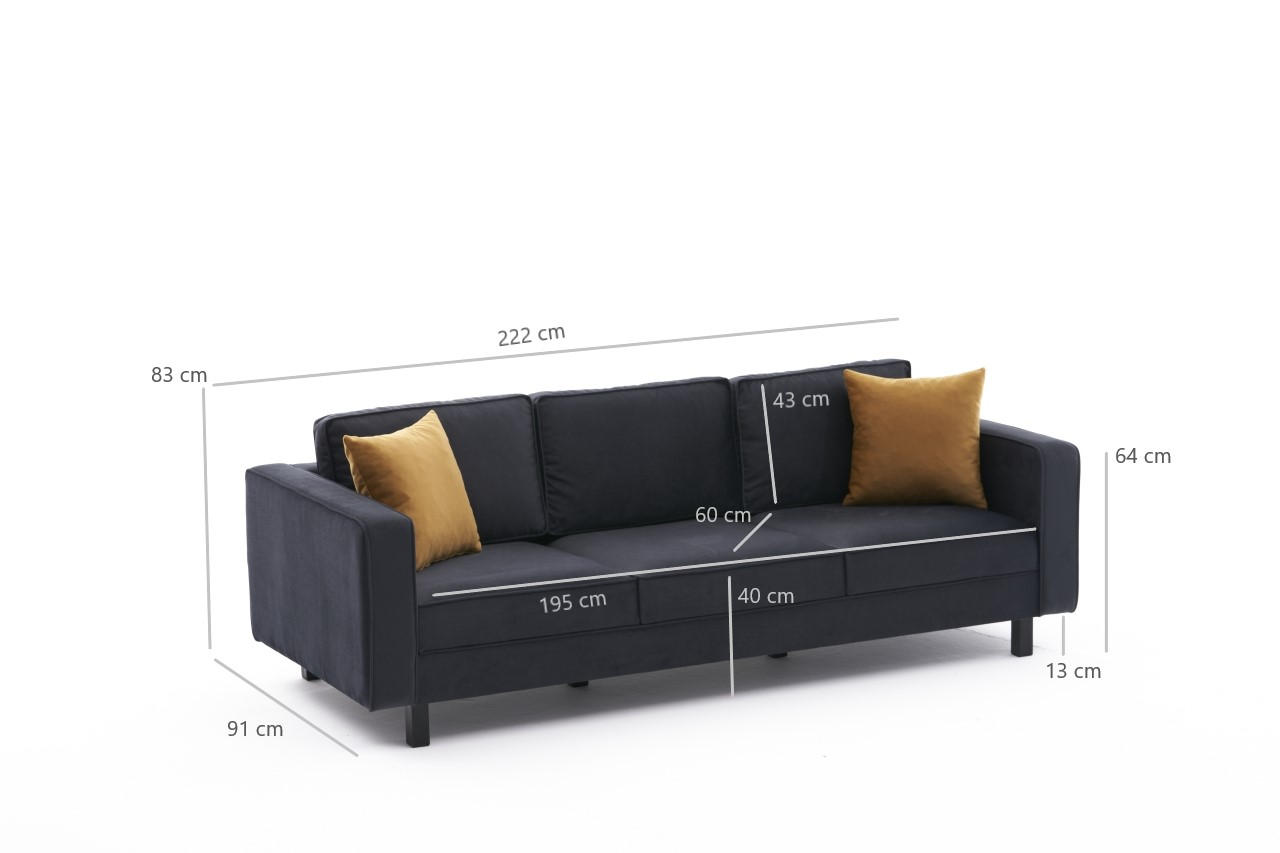 Kale Sofa 3-Sitzer Samt Anthrazit