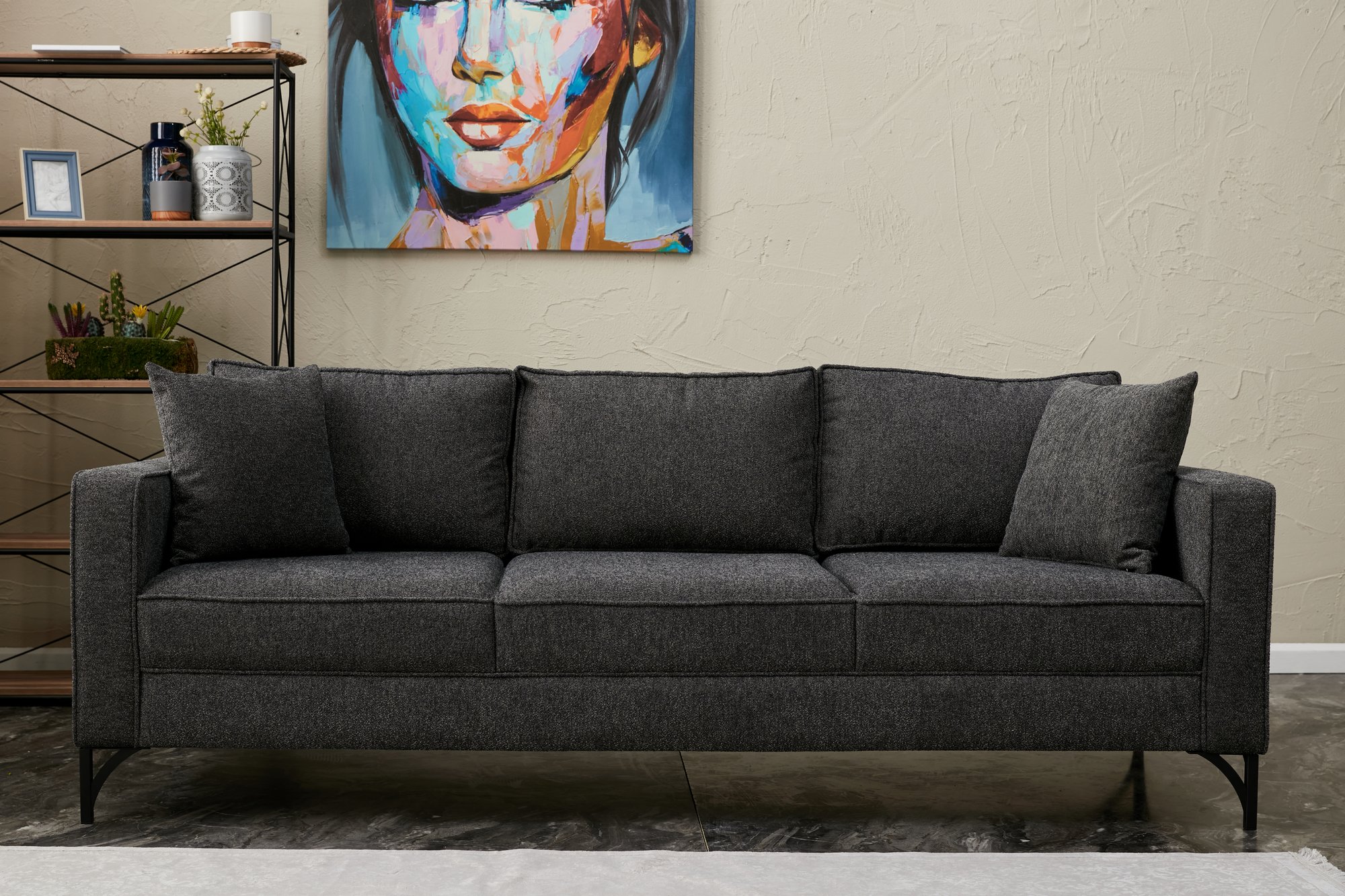 Lima Sofa 3-Sitzer Anthrazit mit schwarzen Beinen