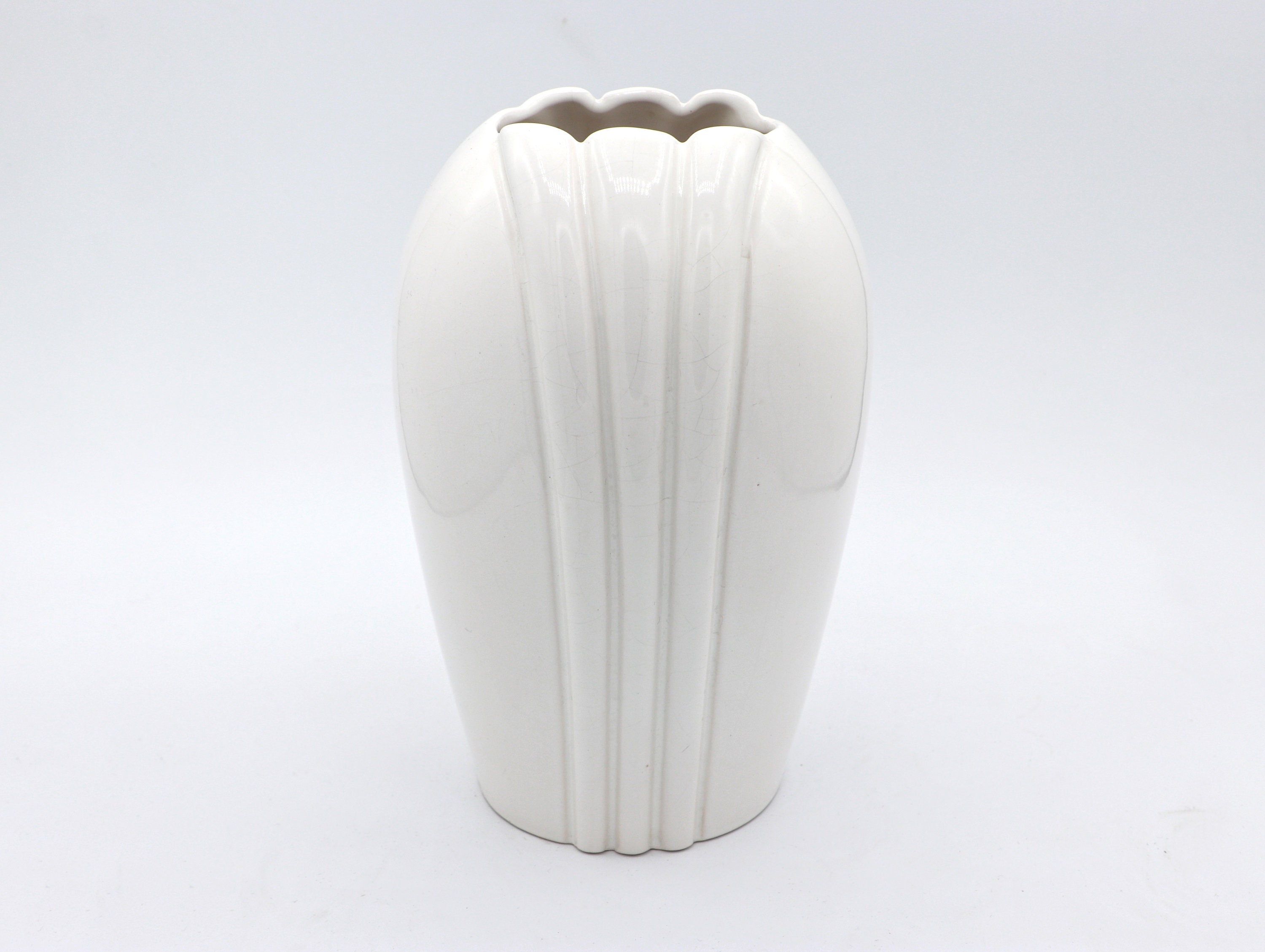 Vintage Muschel Blumenvase Keramik Weiß 1980er Jahre