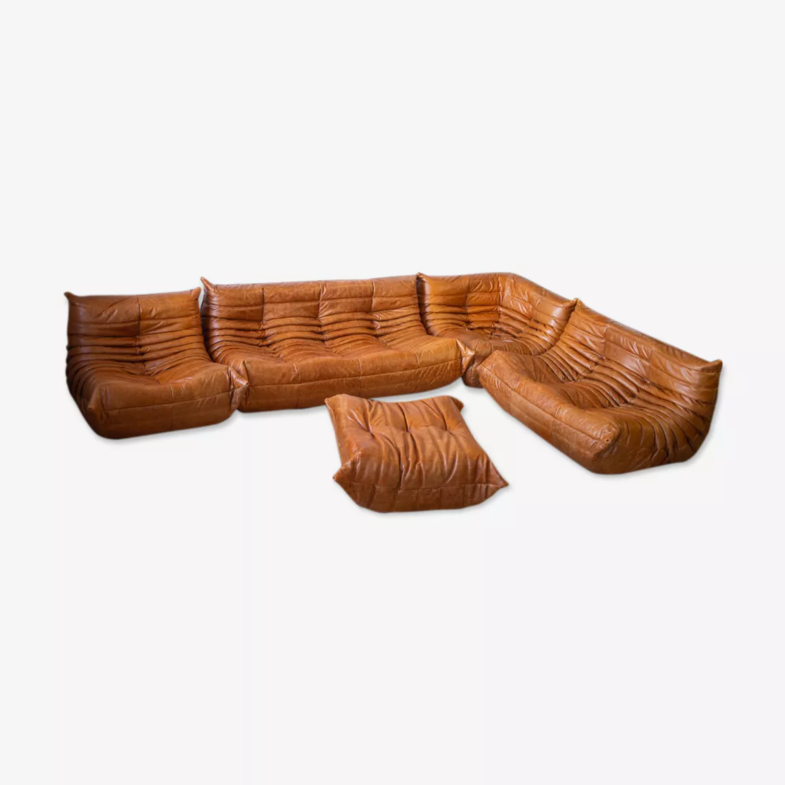 Set Lounge Togo 5 pezzi pelle pull-up marrone pino