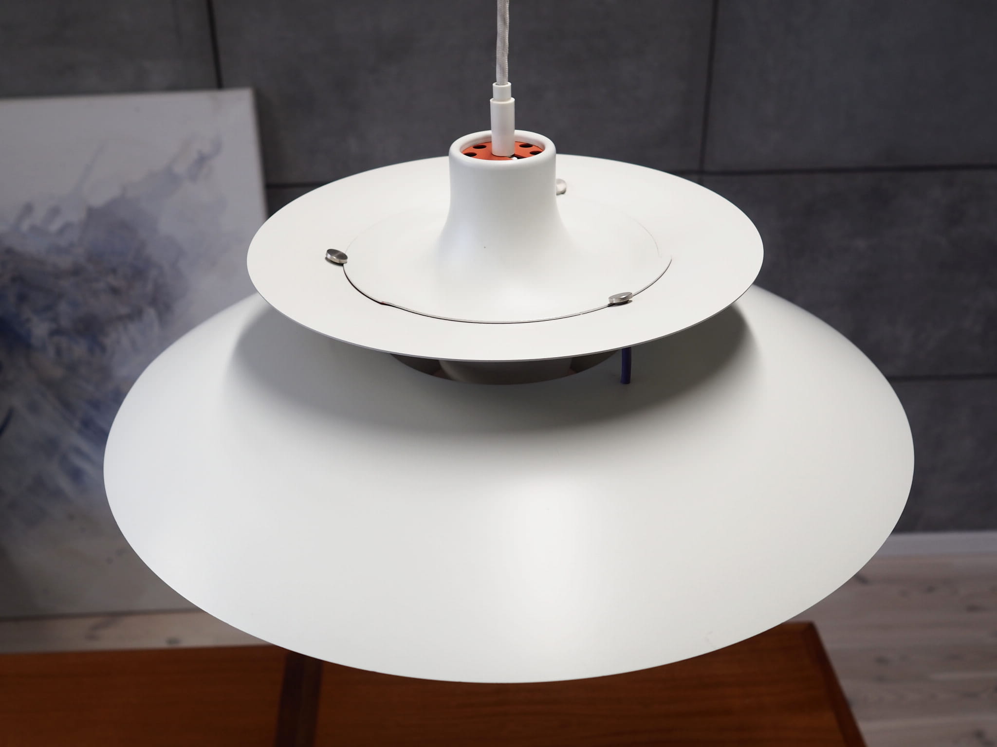 Vintage pendant lamp metal white 1970s
