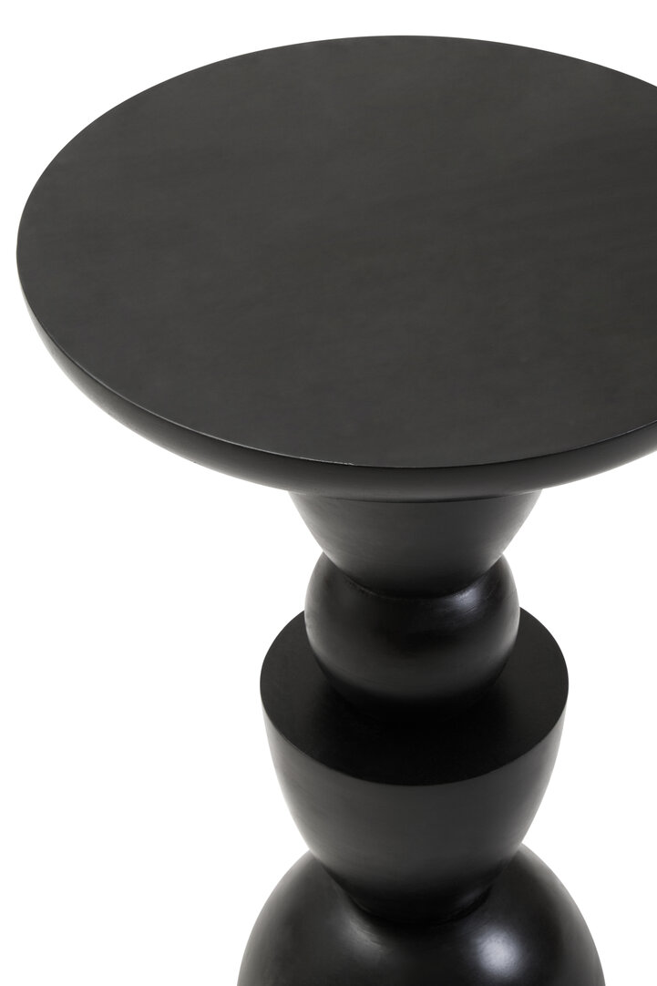 Walsa Circle Column-Detail Side Table Mango Wood Black
