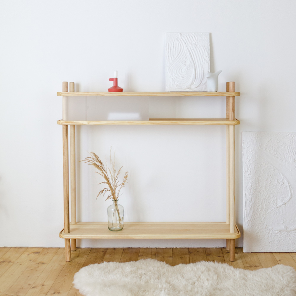 Brilliant 2.5 Shelf Ash wood White Plexiglass