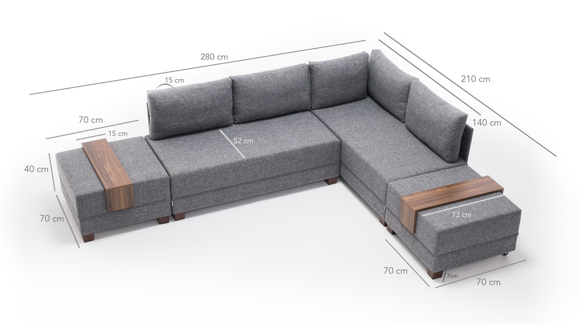 Schlafsofa Récamiere Rechts Polyester Holz Grau