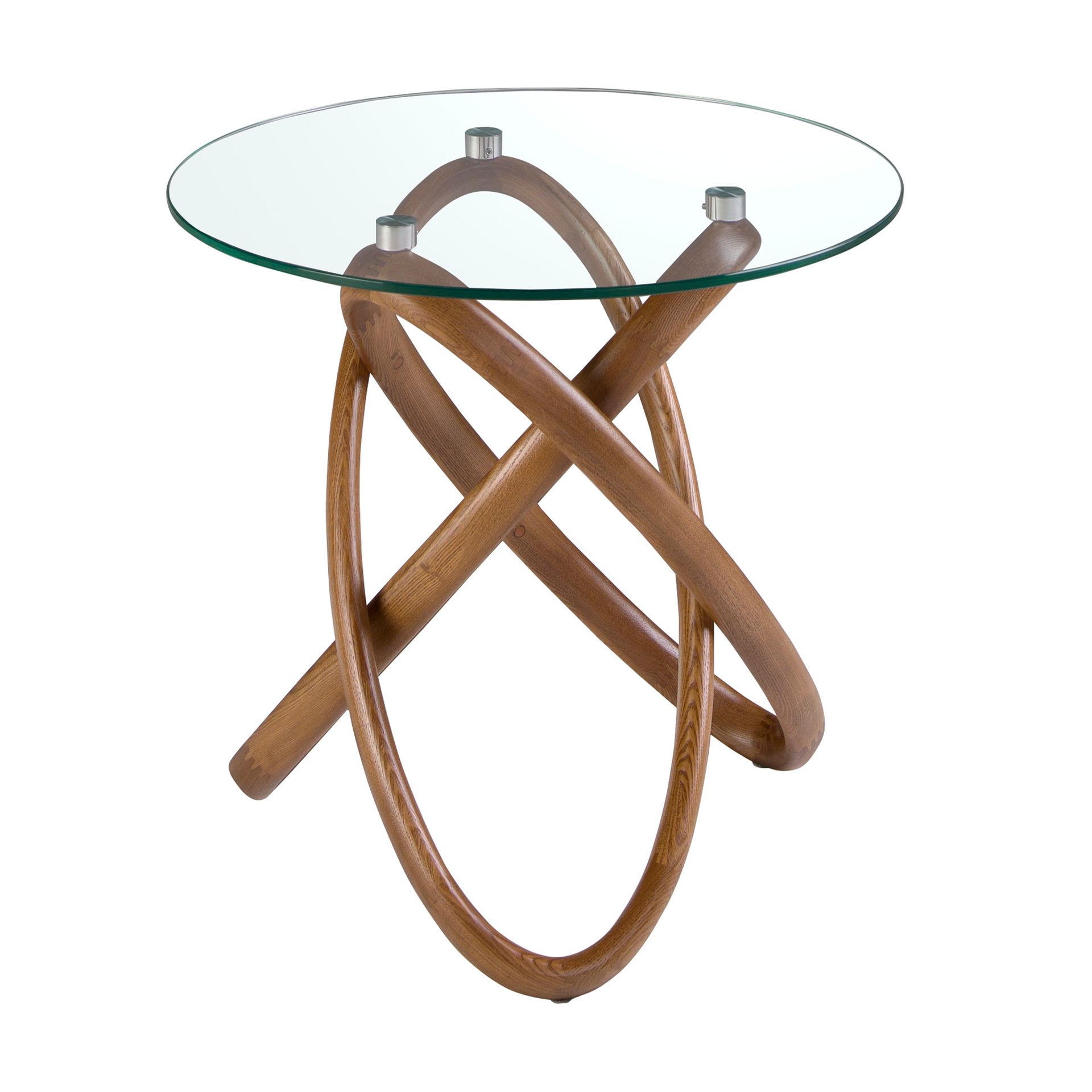 Runder Beistelltisch Glas Nussbaumfurnier