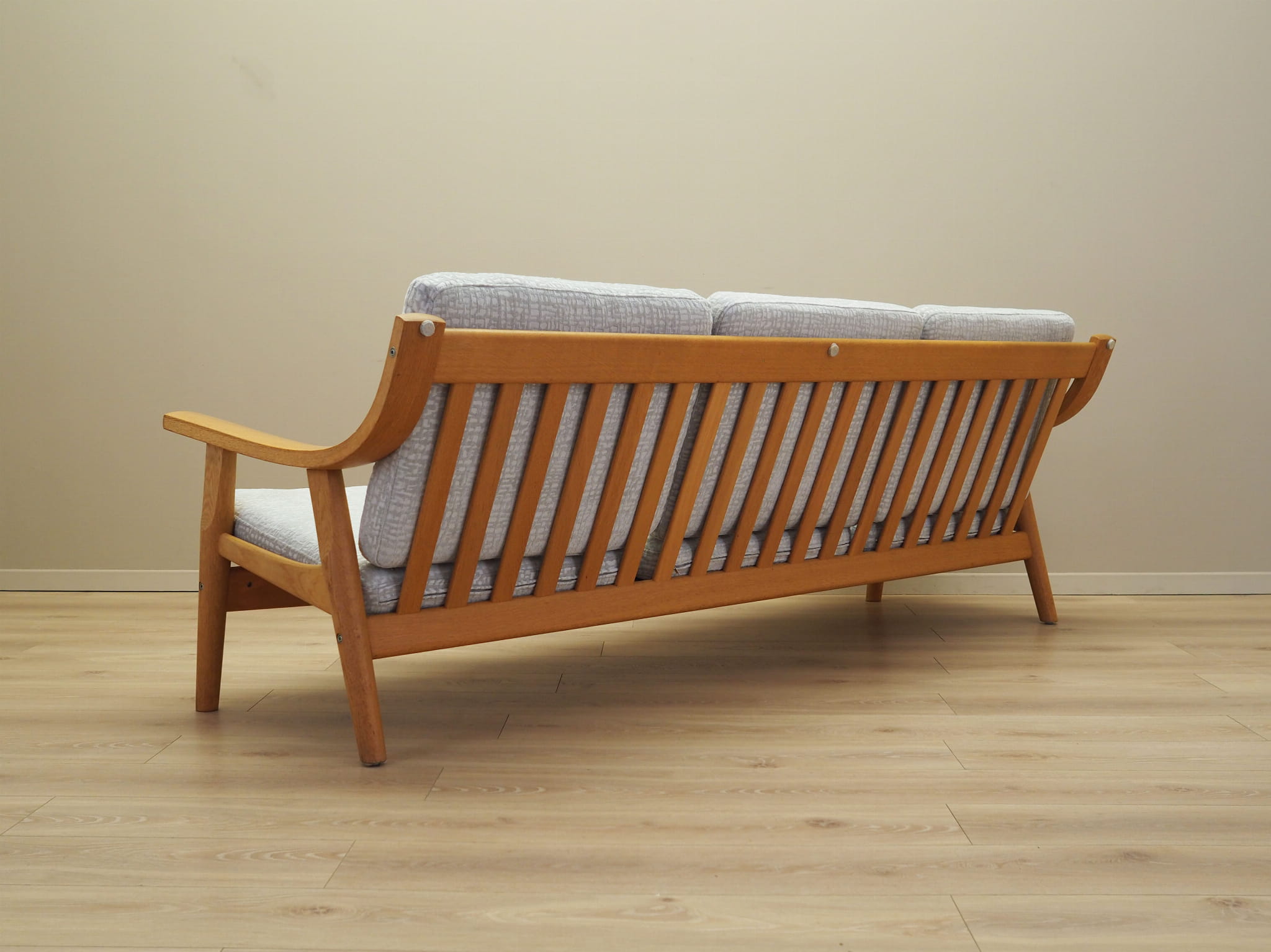 Vintage Sofa 3-seater Oak Wood Textile Grey 1960s