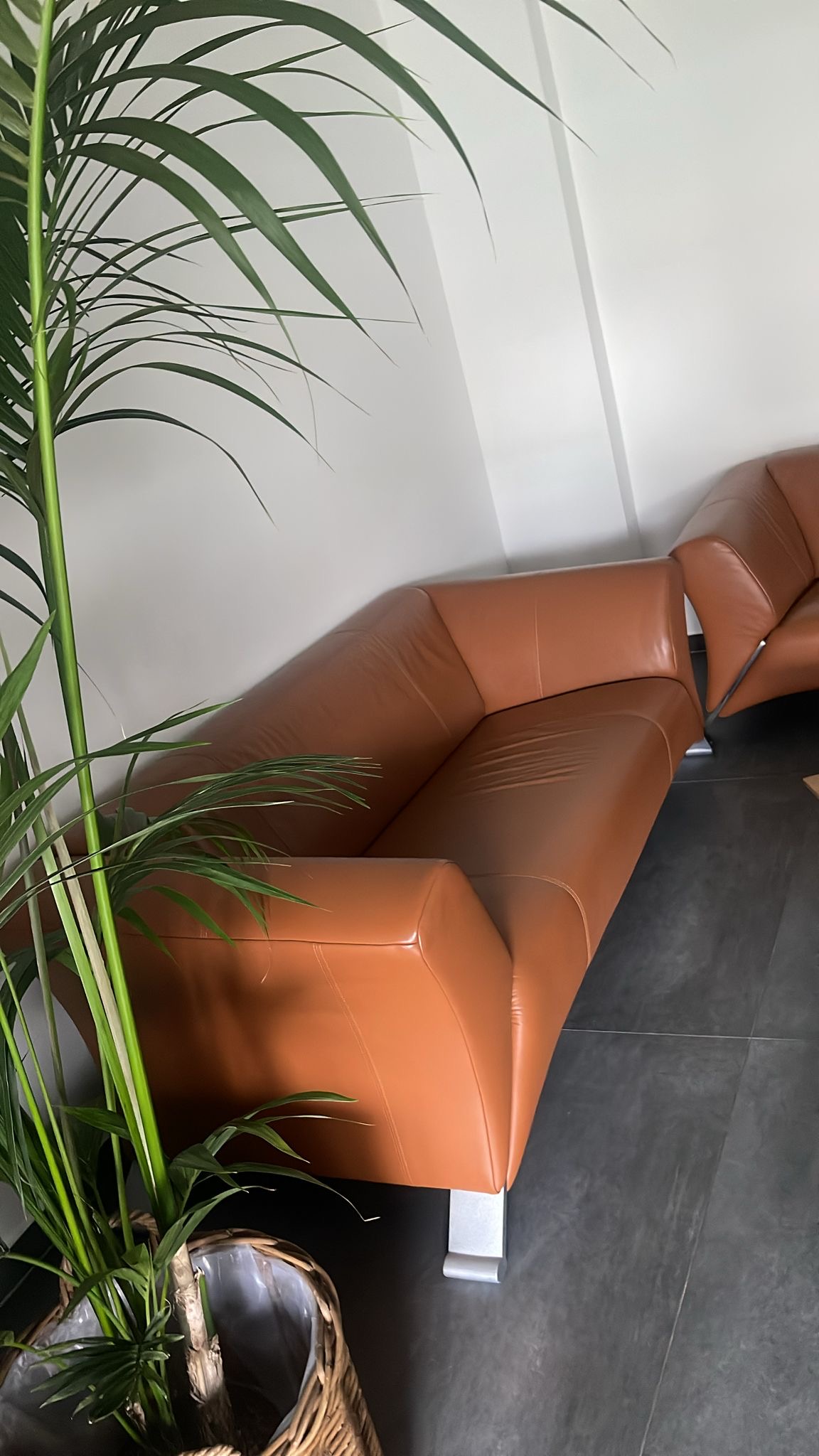 2x Sofa Leder Aluminium Orange