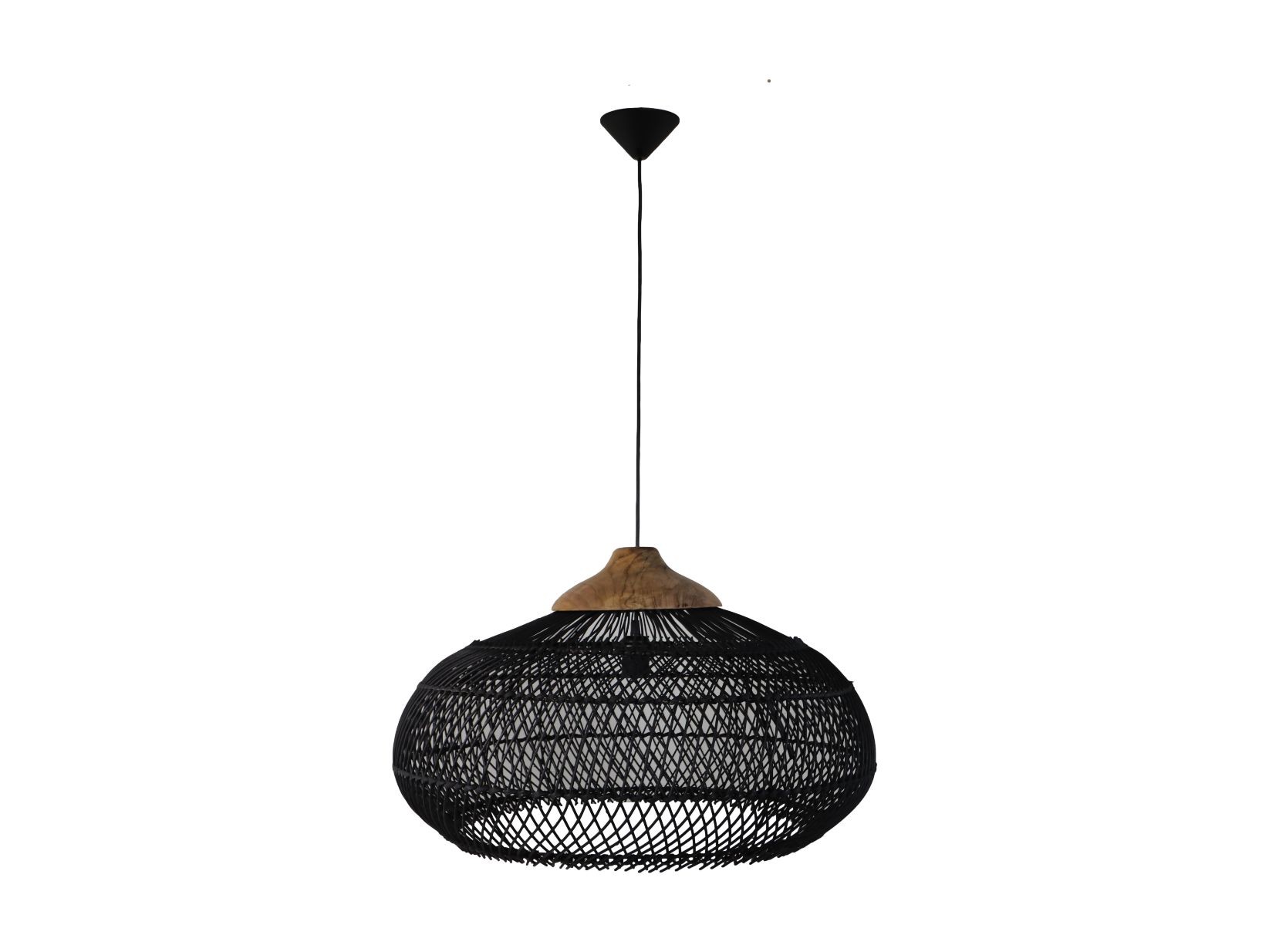 Hängelampe Teakholz Rattan Schwarz