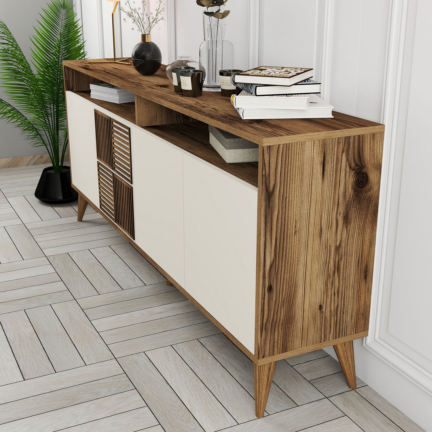 Milan Sideboard Walnussbraun Creme 180cm