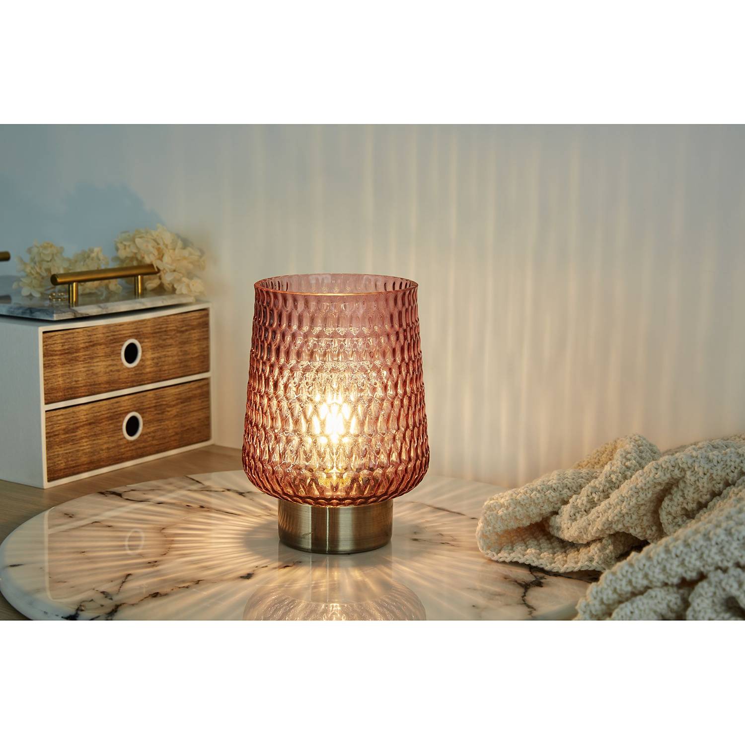 LED-Tischleuchte Rose Glamour Klarglas Messing