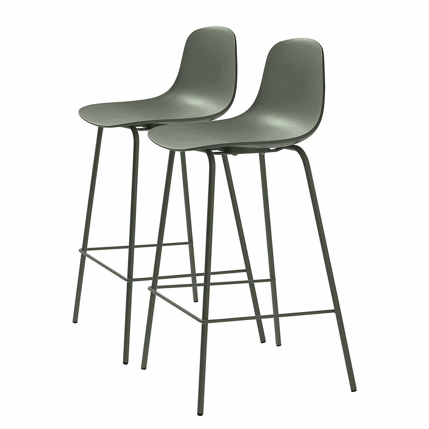 Bar stool Toledo Set of 2 Mixed fabric Steel Olive green