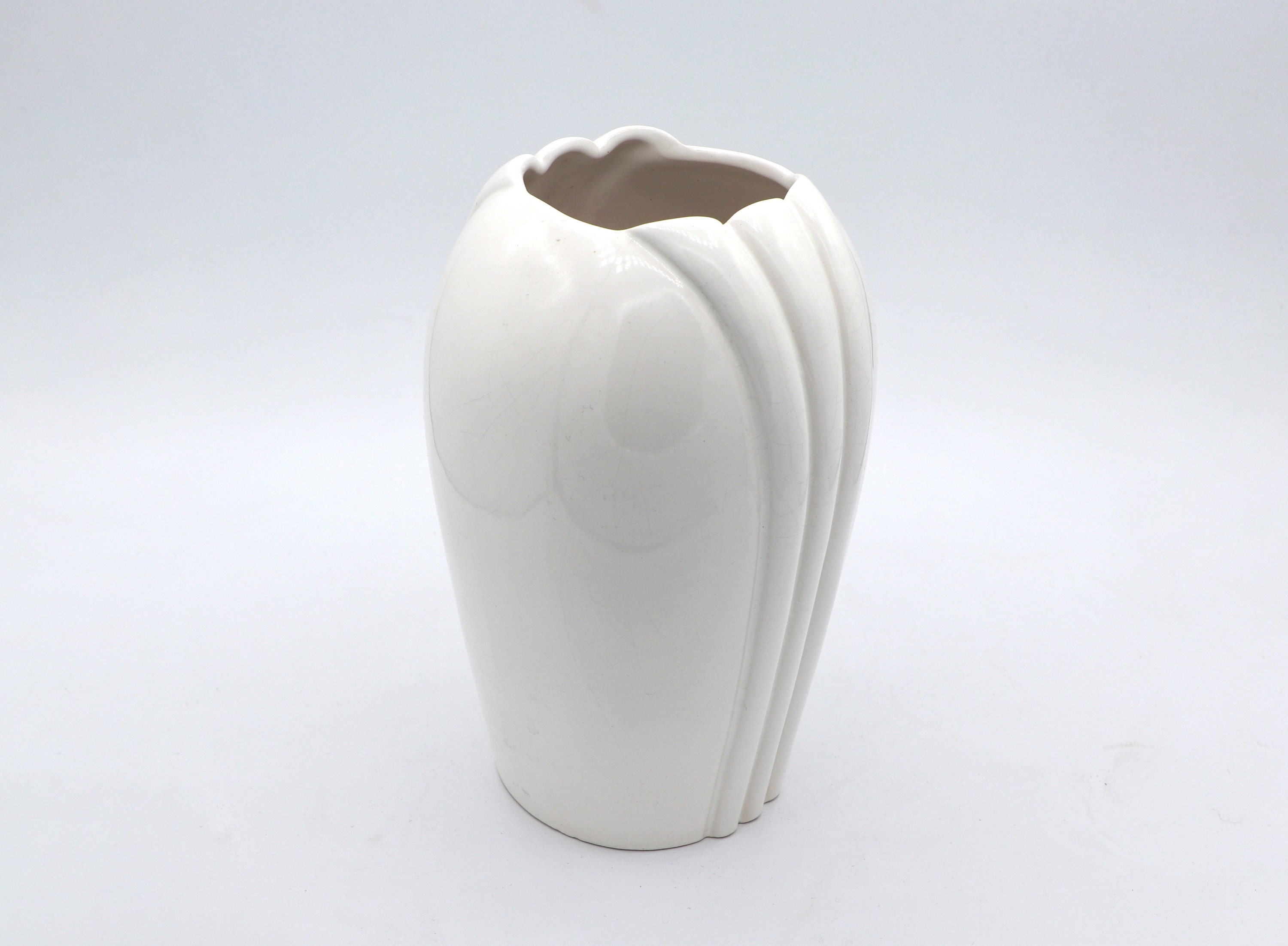 Vintage Muschel Blumenvase Keramik Weiß 1980er Jahre