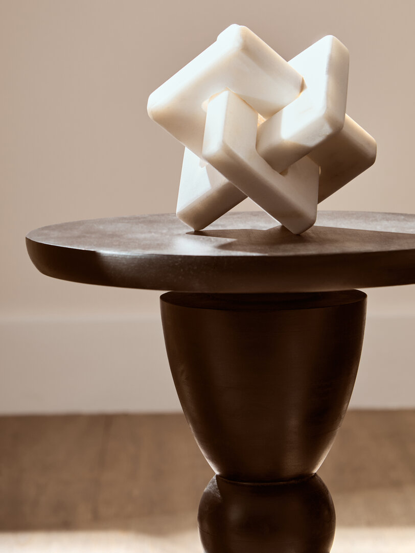 Walsa Circle Column-Detail Side Table Mango Wood Black