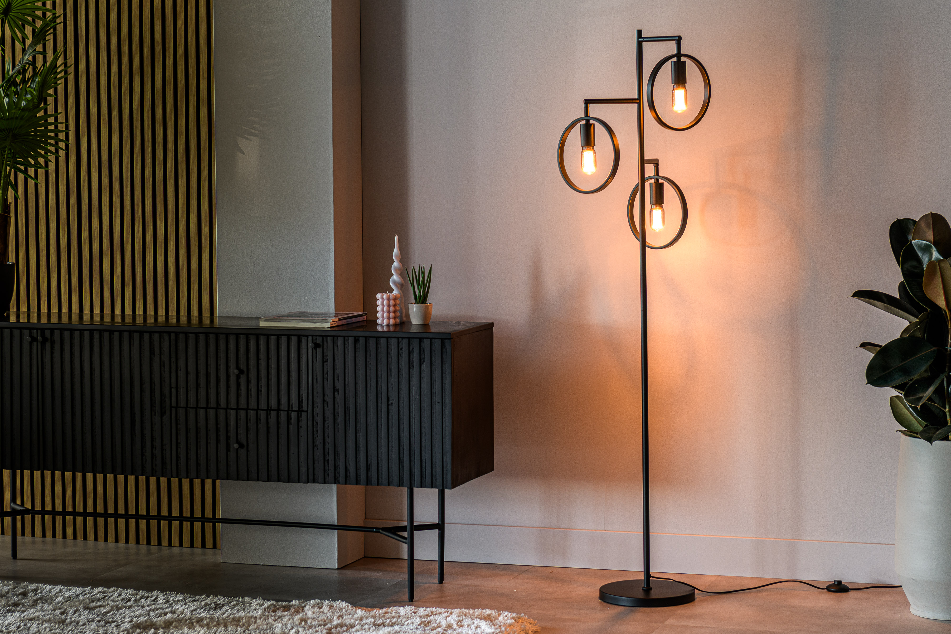 Floor Lamp 3-Light Metal Black