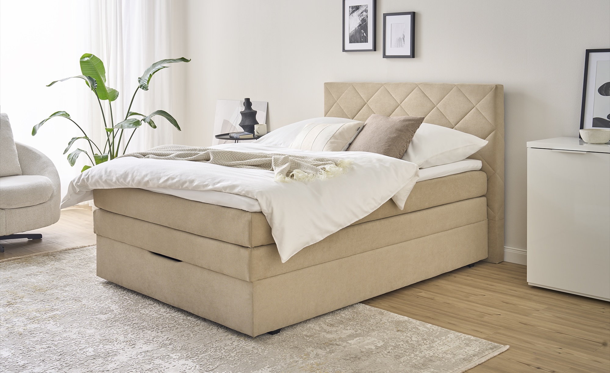 Princess Boxspringbett mit Bettkasten Beige