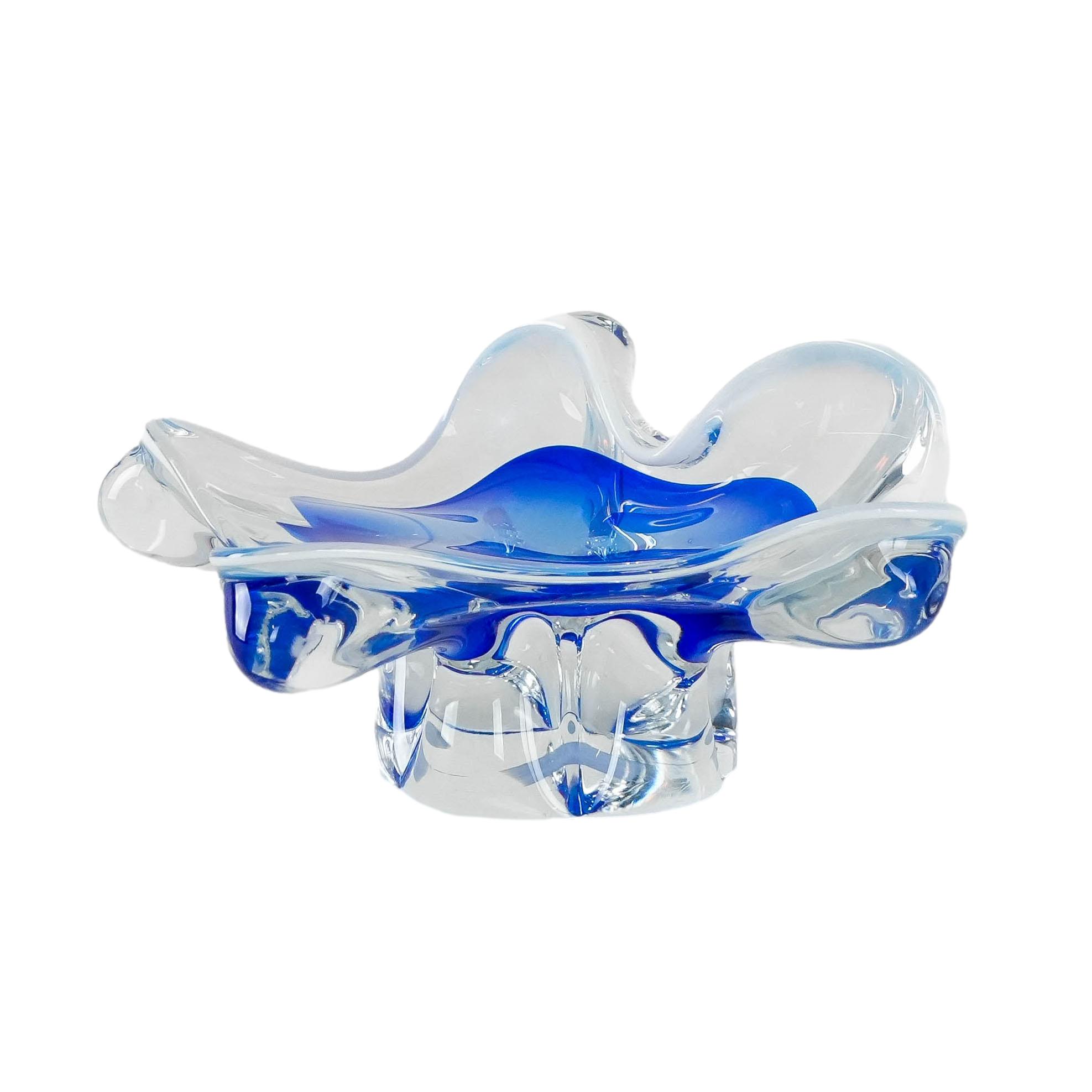 Blumenplatte Murano-Glas Blau Transparent 1960er Jahre