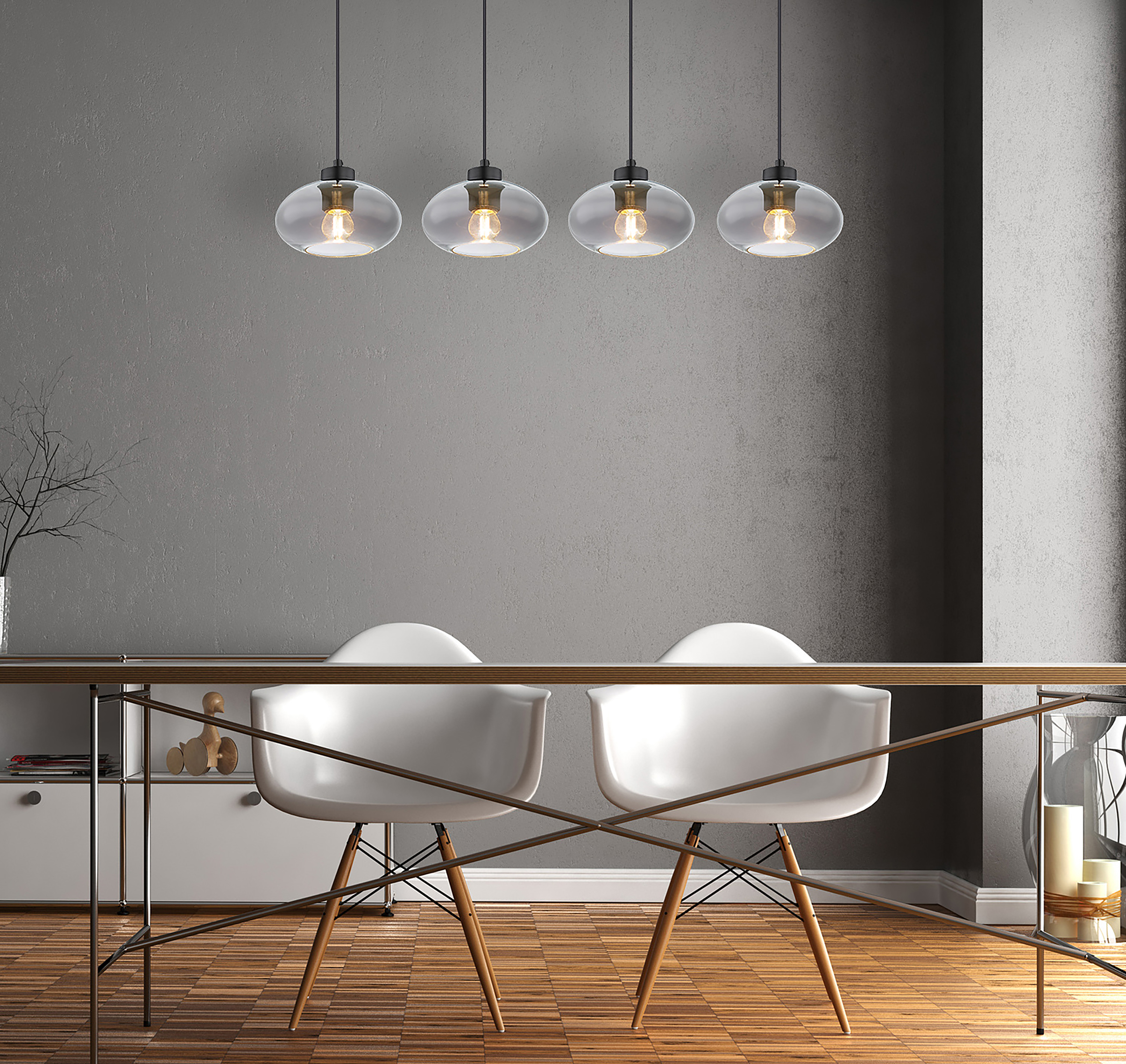 Pendant light Shaun TypeA 4-light smoked glass iron