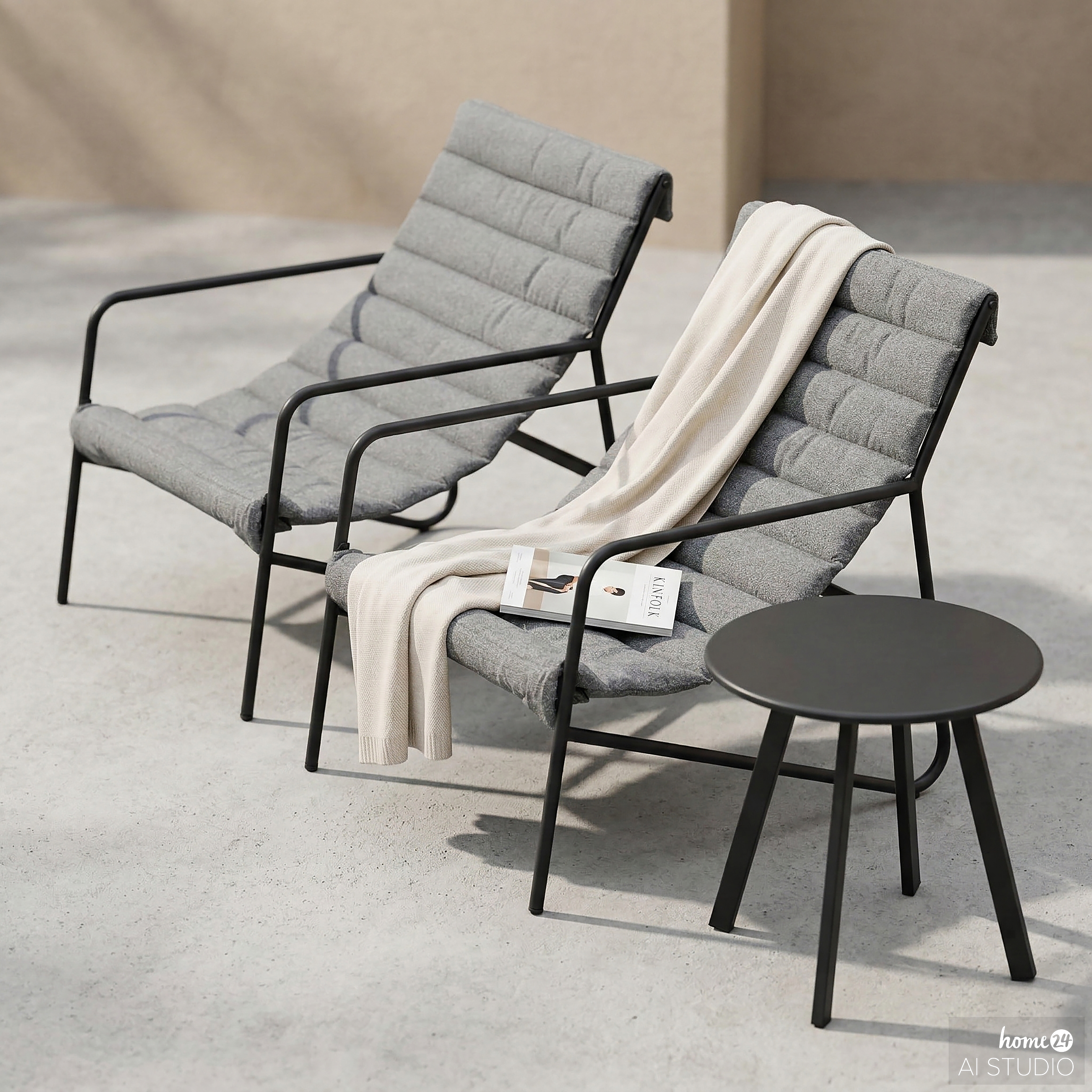 Outdoor Lounge 3-piece Set Steel Bouclé Anthracite