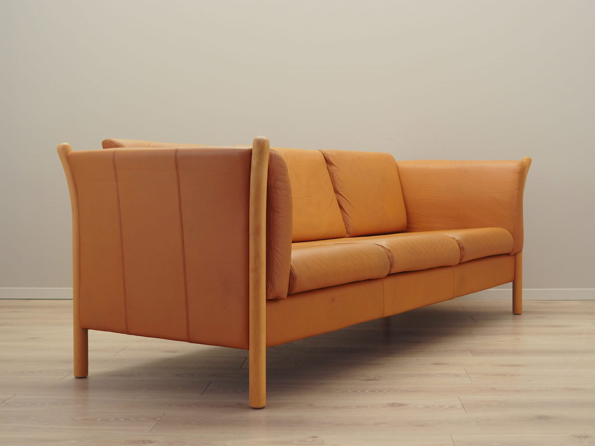 Vintage Sofa 3-Sitzer Leder Orange 1970er Jahre