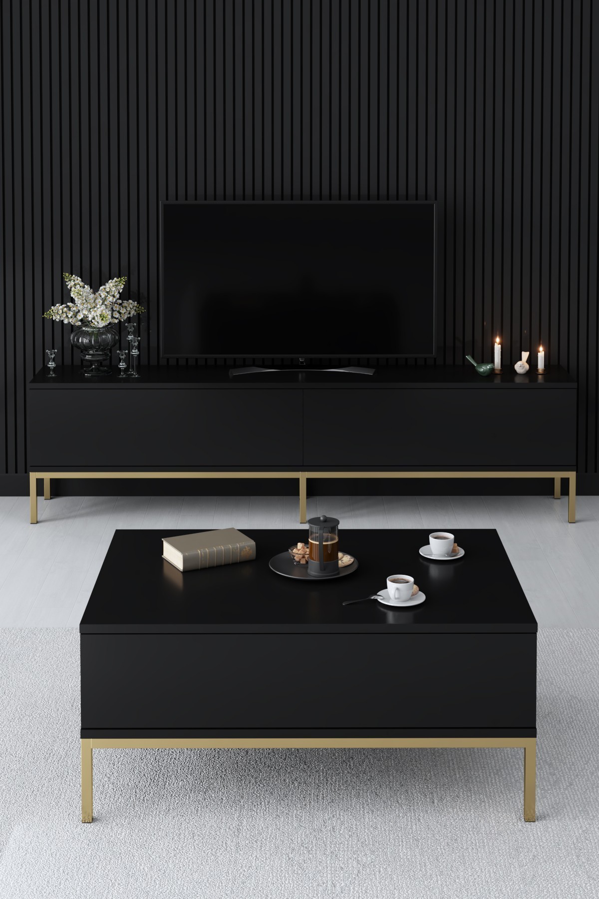 Coffee Table Lord Wood Veneer Black Gold