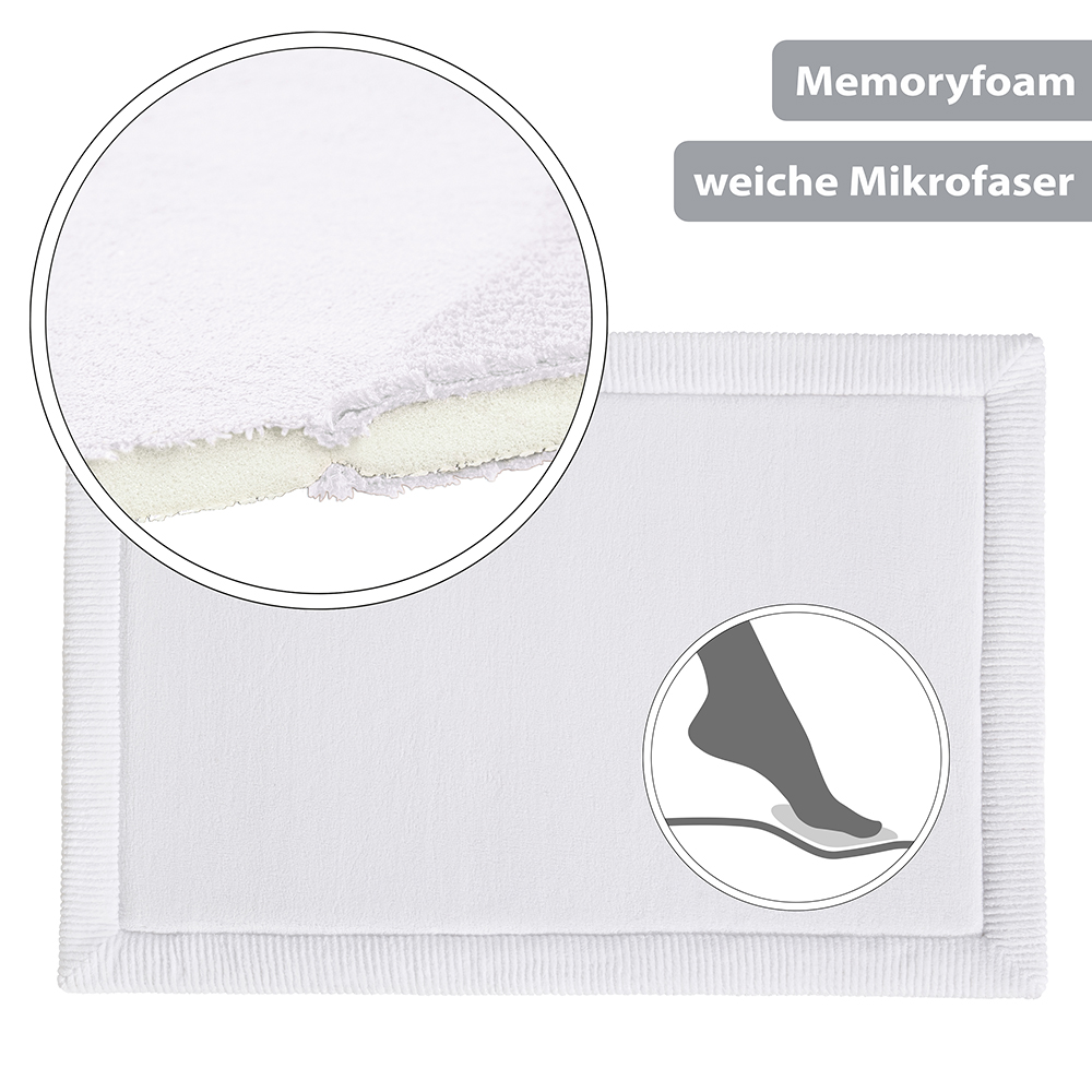 Rutschfeste Microfaser Badematte mit Memory Foam Weiß