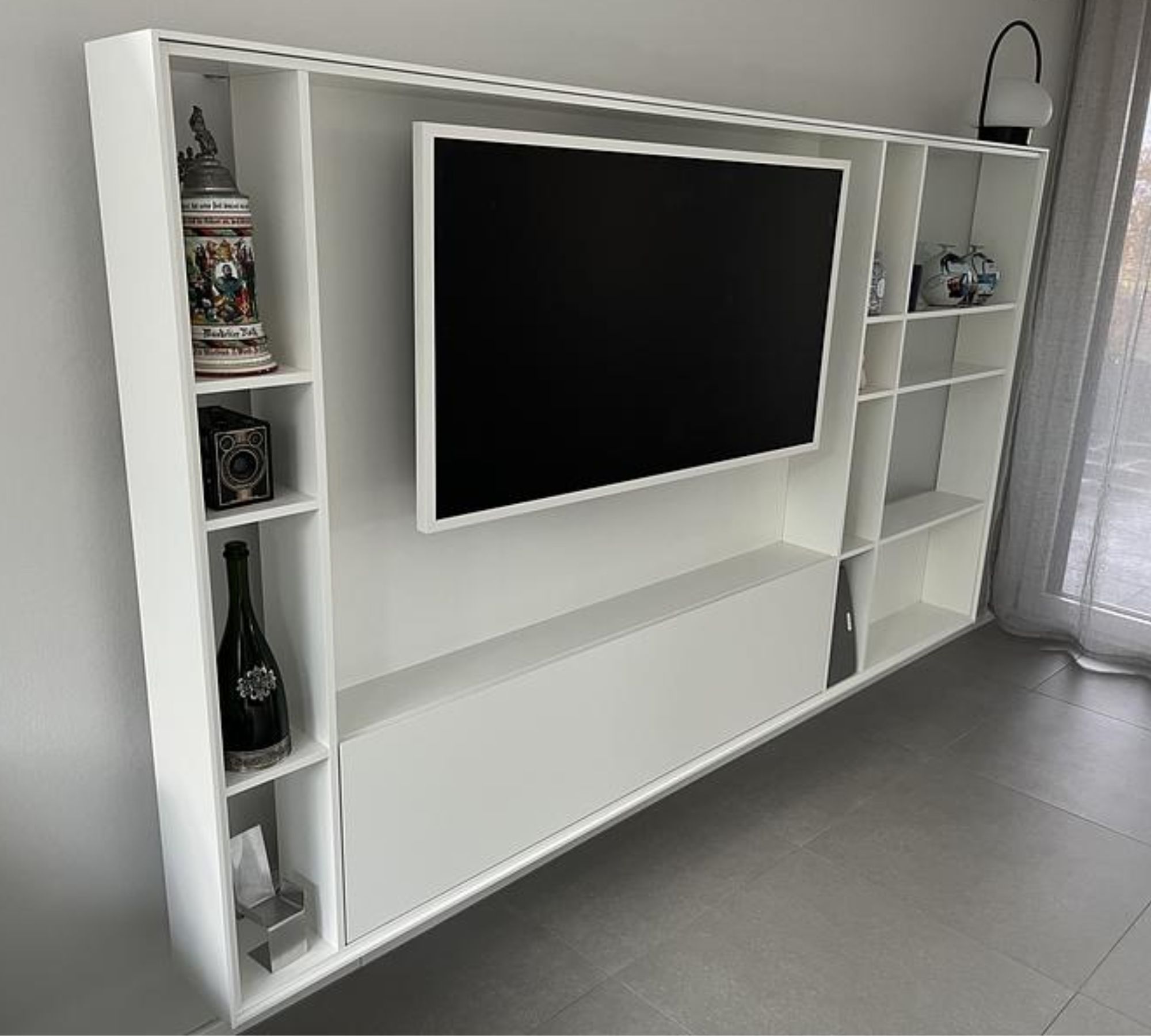Bookless TV-Regal Holz Glas Weiß