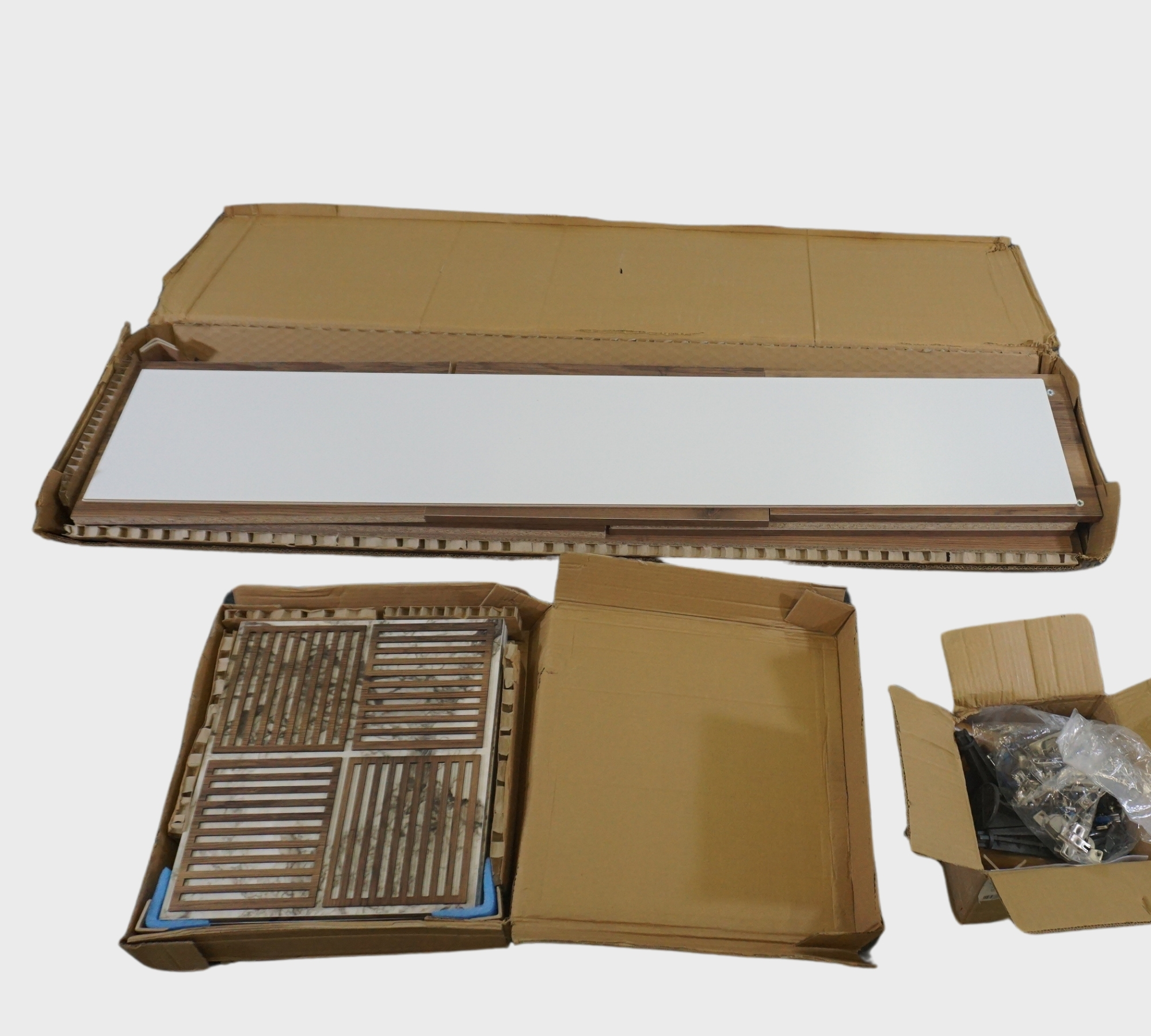 Milan Sideboard Walnut Brown Marble Effect White 160cm