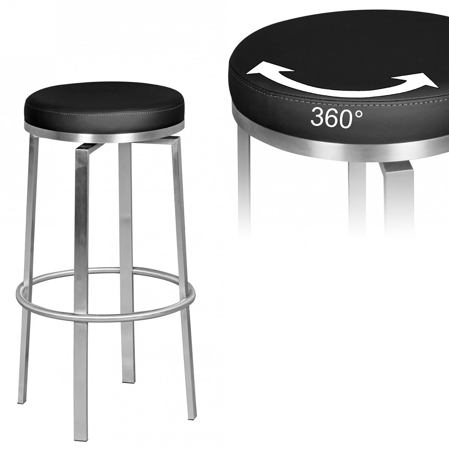 Barhocker Layla Kunstleder Edelstahl Schwarz Silber