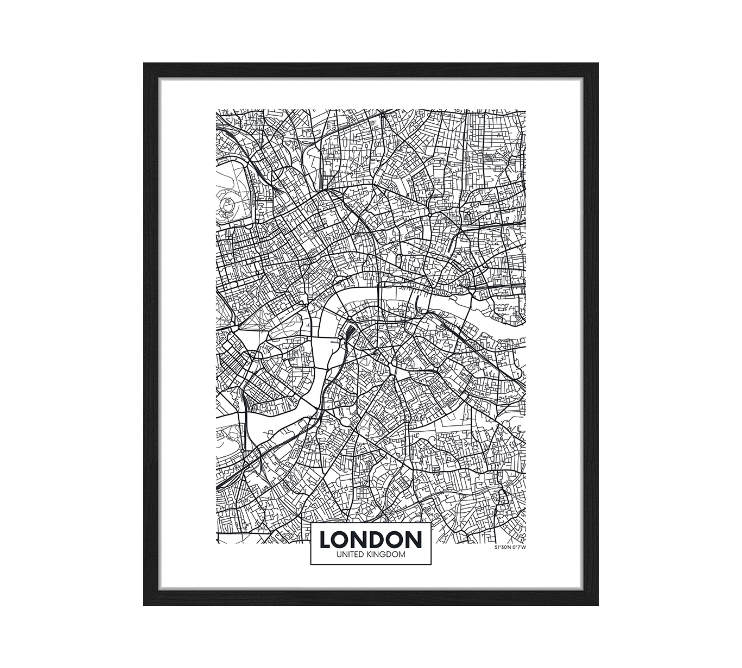 London City Map Kunstdruck mit Rahmen Mehrfarbig