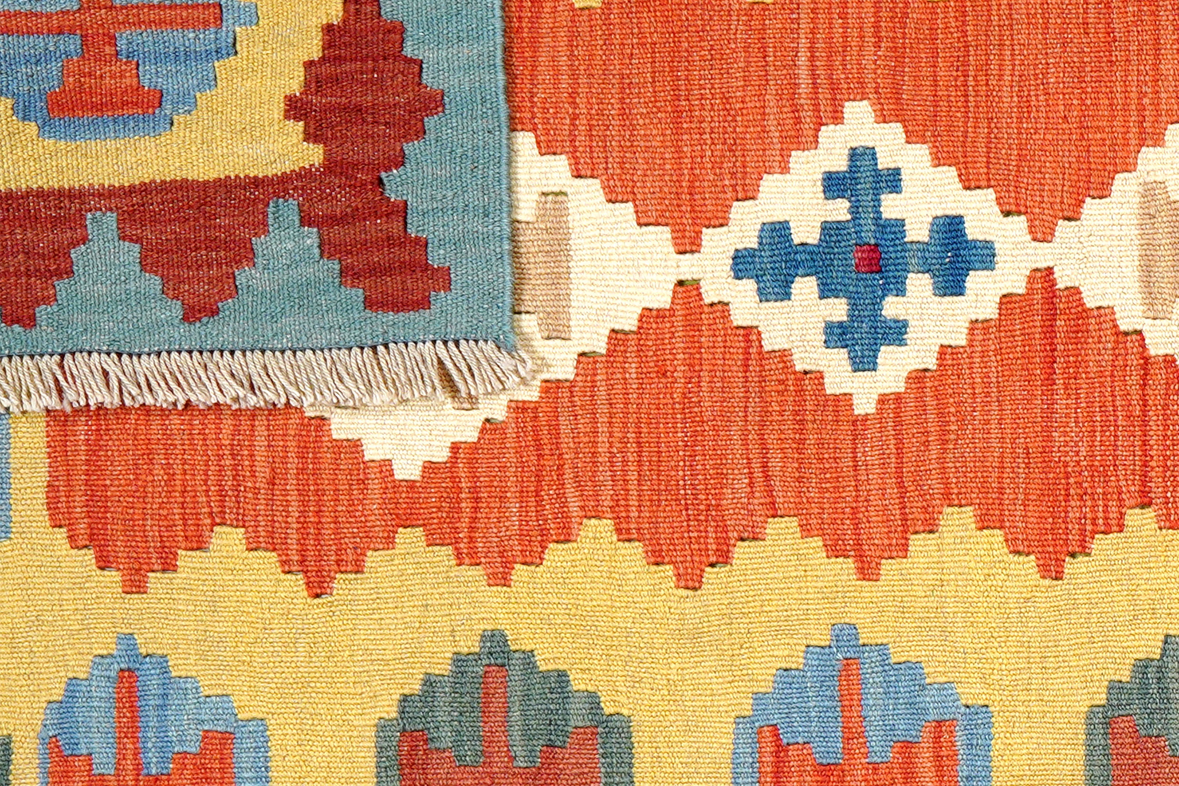 Short pile rug Kilim Virgin wool Red Yellow
