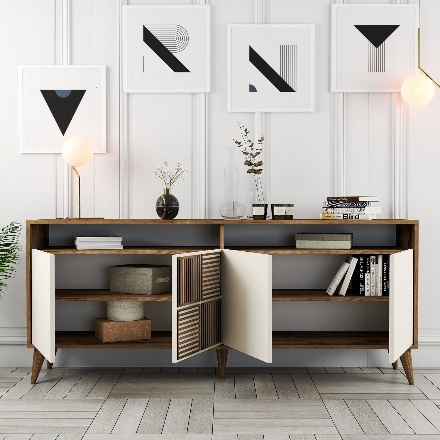 Milan Sideboard Walnussbraun Creme 180cm