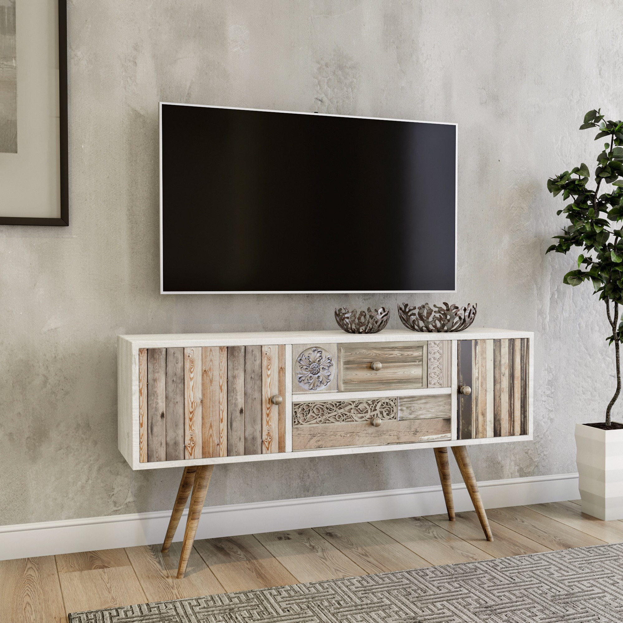 Odense Lowboard Holzfurnier Weiß