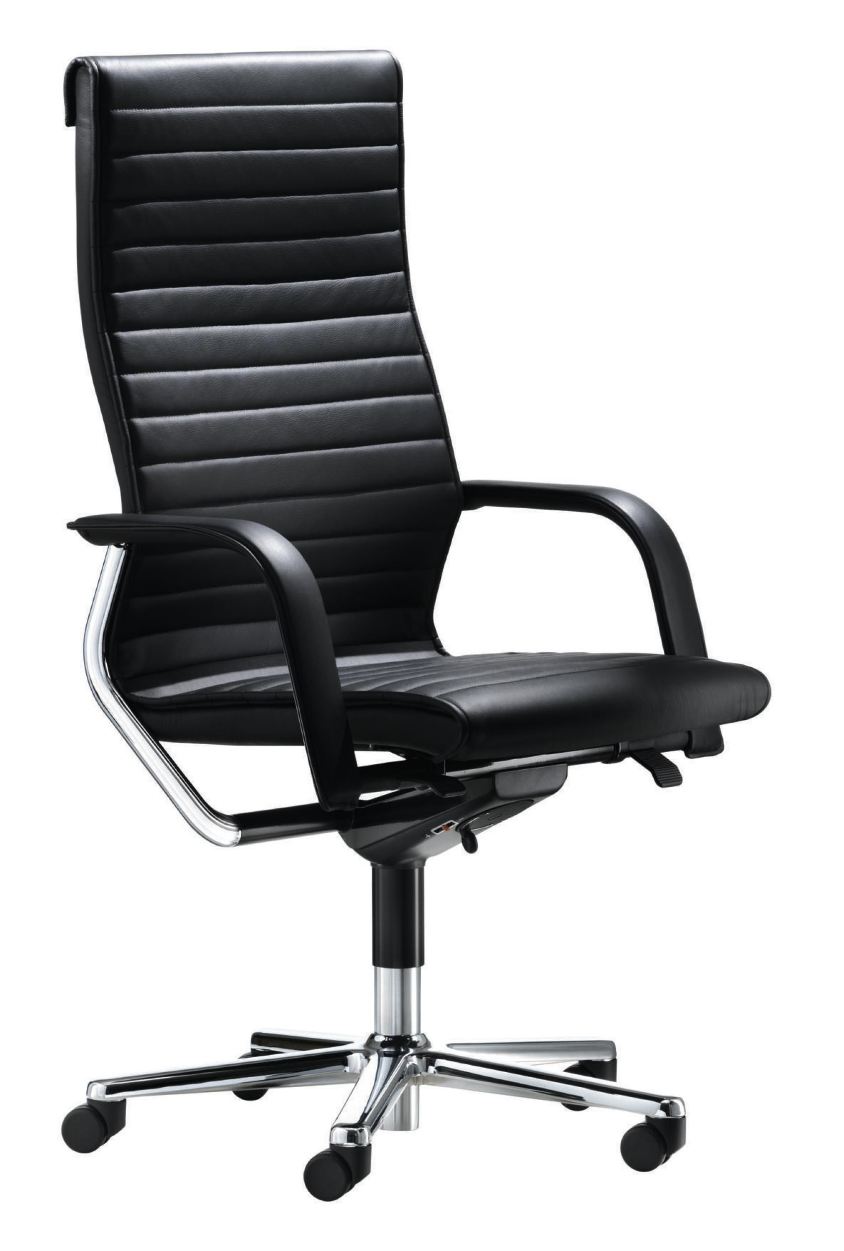 FS Management Drehstuhl Leder Chrom Schwarz