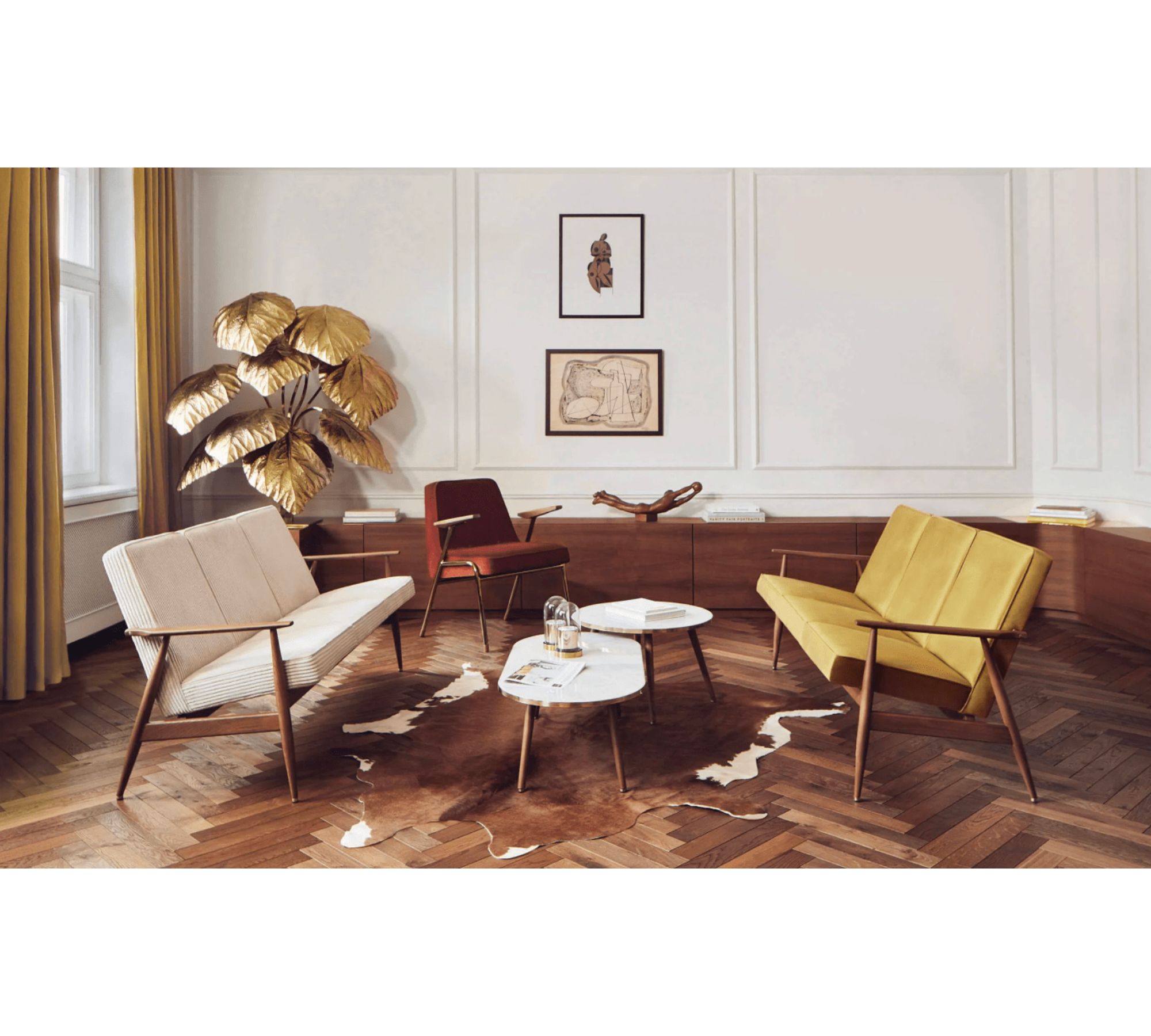 Fox Sofa 3-Sitzer Holz Bouclé Creme