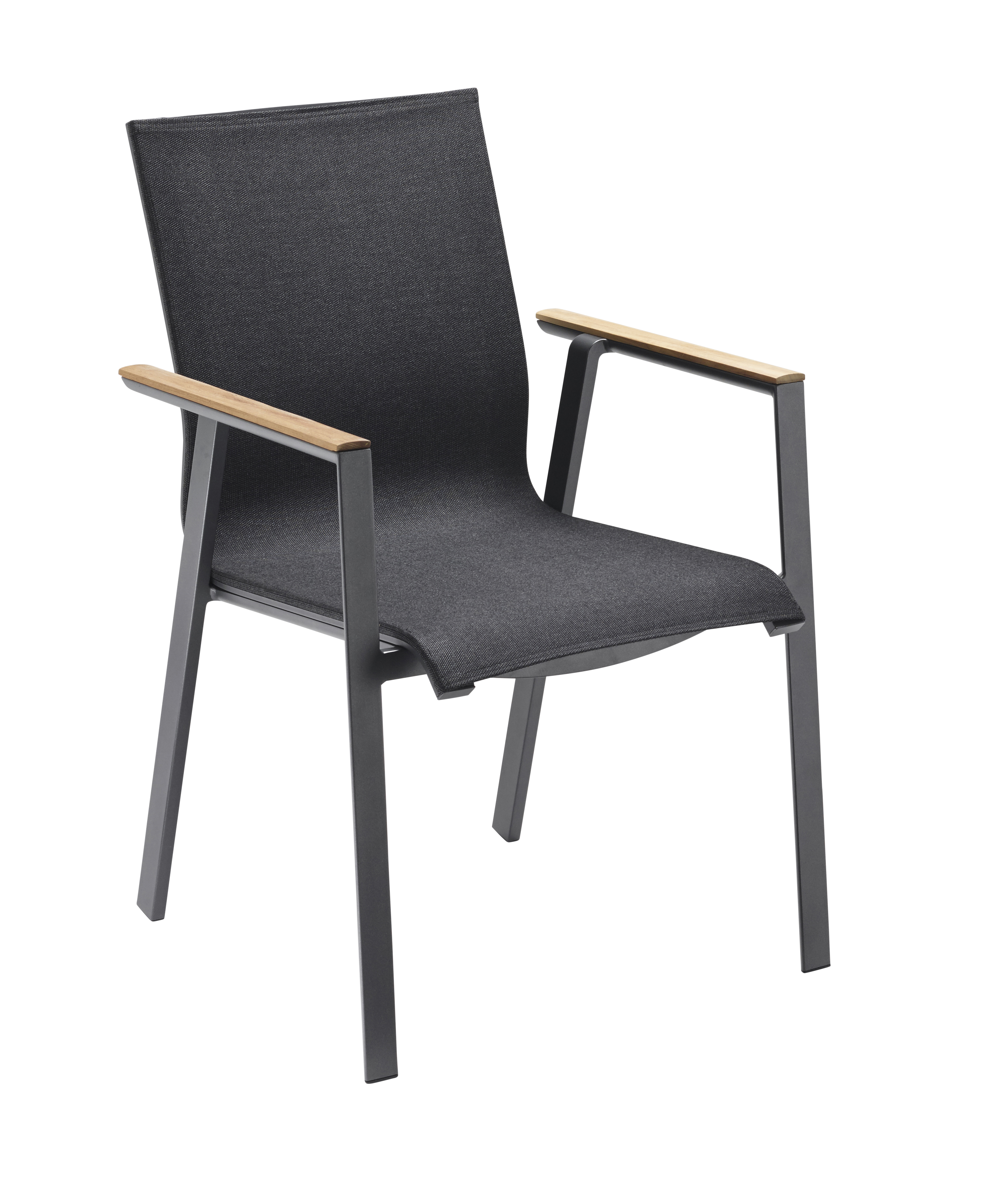 Soul Stuhl Stapelbar Aluminium mit Teak-Armlehne Anthrazit