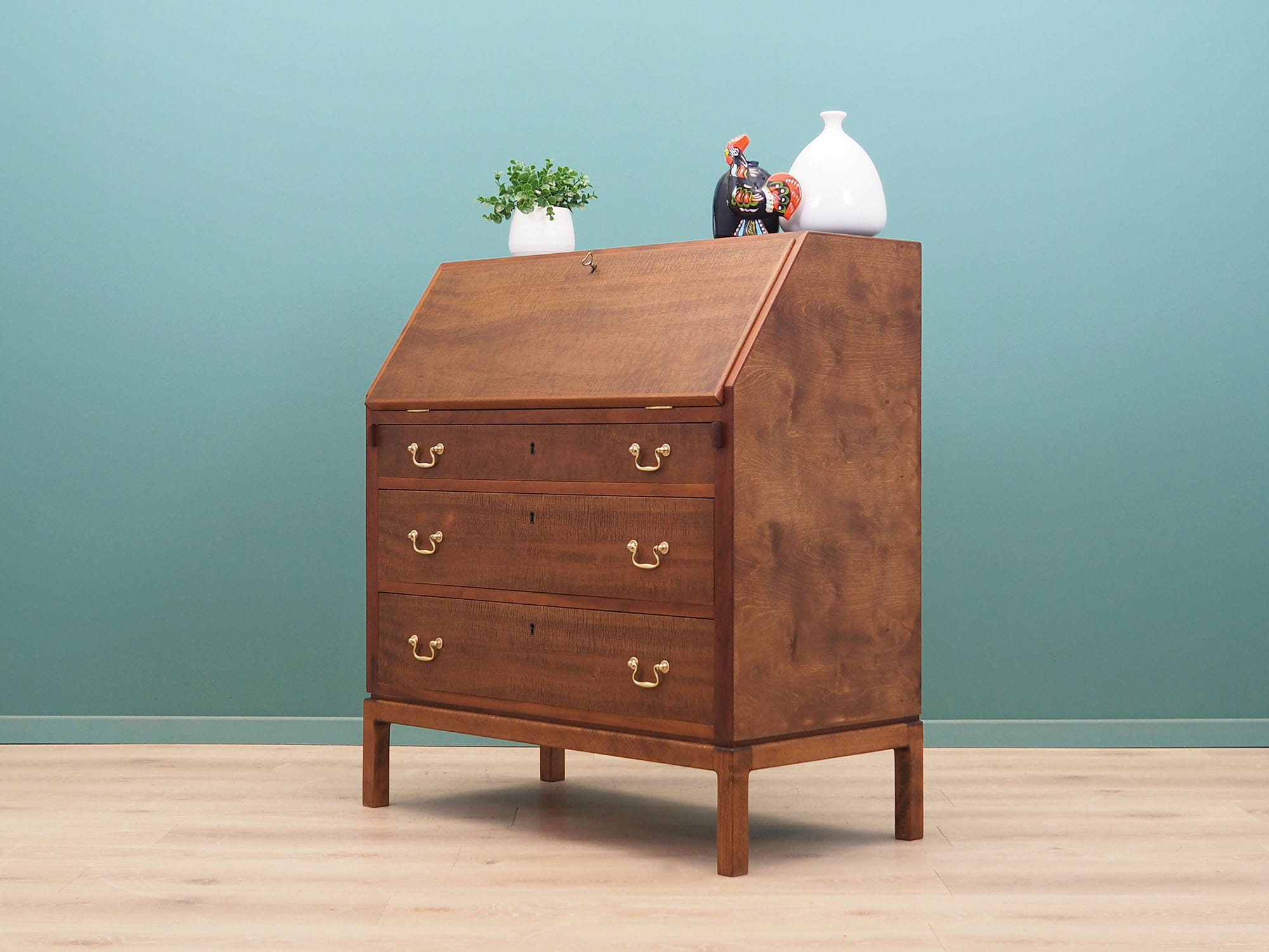 Vintage Secretary Desk Wood Metal Brown 1960s