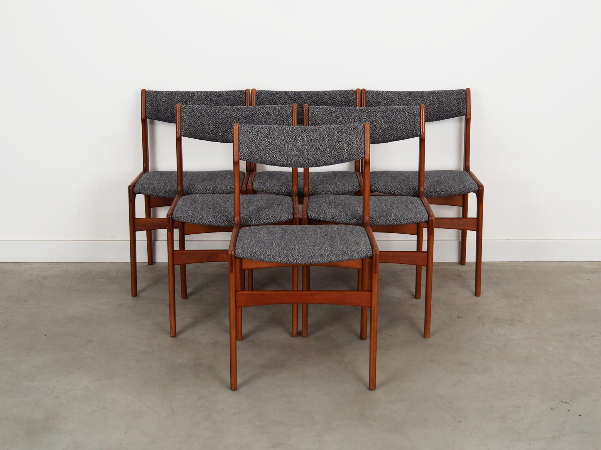 6x Vintage Stuhl Teakholz Textil Braun 1960er Jahre