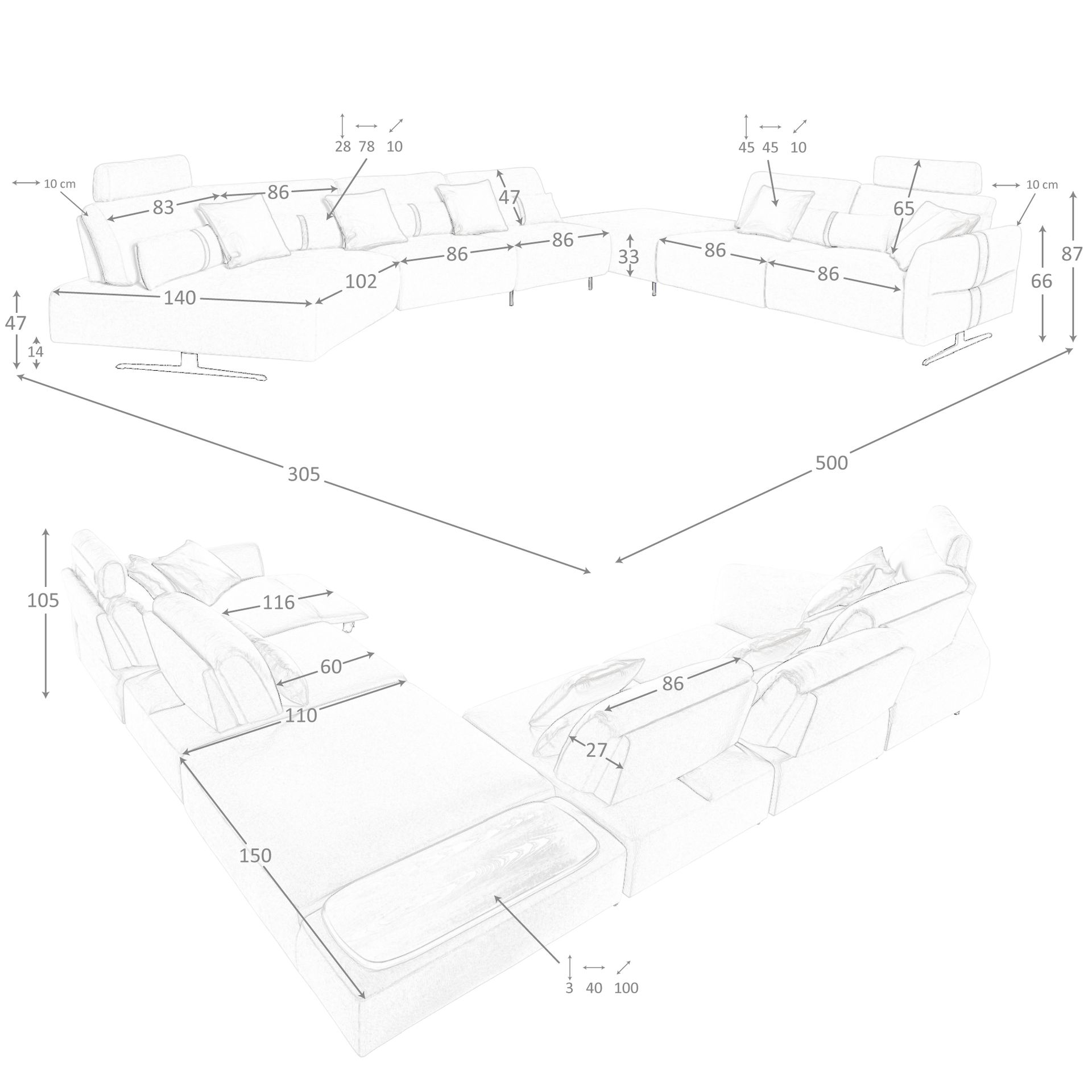 Modular Sofa Chaise Longue Left Sand