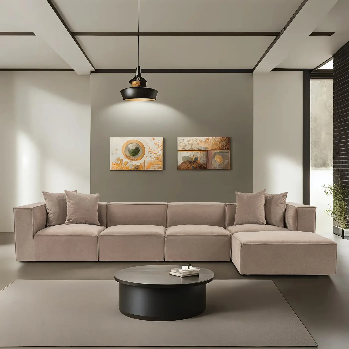 Emma Sofa 4-Sitzer & Fußhocker Cappuccino